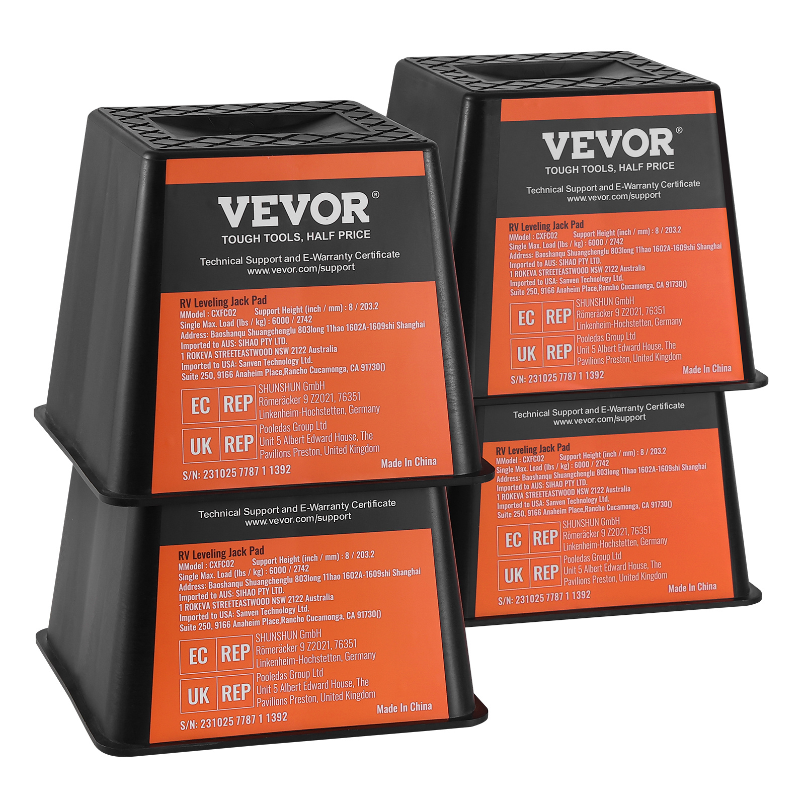 Vevor Rv Support Block, 6000 Lbs Load Capacity, Durable Polypropylene Leveling Blocks For Campers, Stabilization Pads For Trailers, Tongue Jacks, And 5th Wheels, Set Of 4