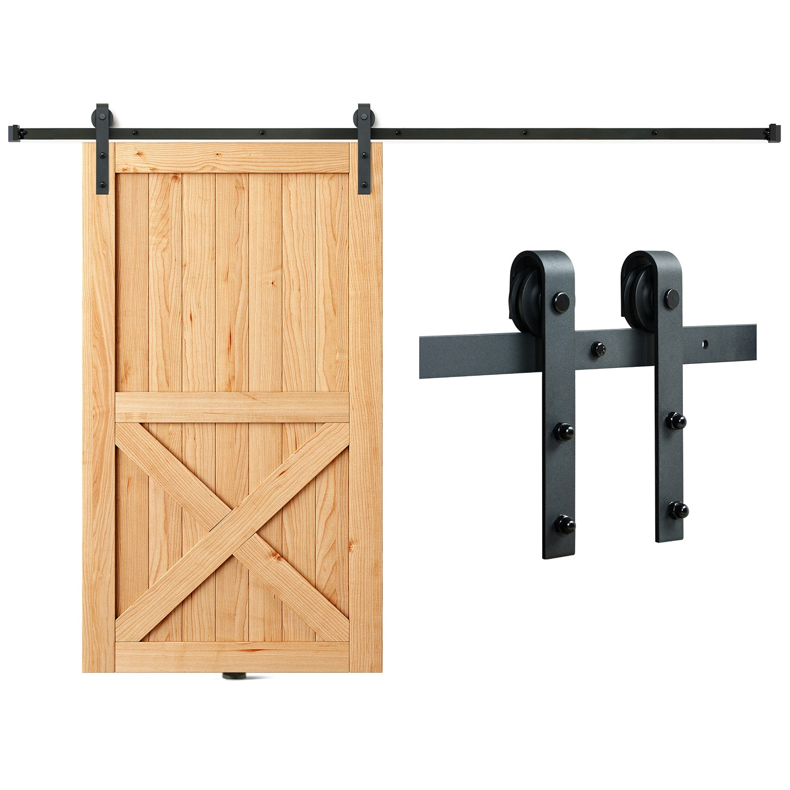 Image of Vevor 8ft Sliding Barn Door Hardware Kit, 330lbs Loading Heavy Duty Barn Door Track Kit For Single Door, Fit 3.7-4.3ft Wide 3"-1.8" Thick Door Panel, With Smooth & Silent Pulley ()