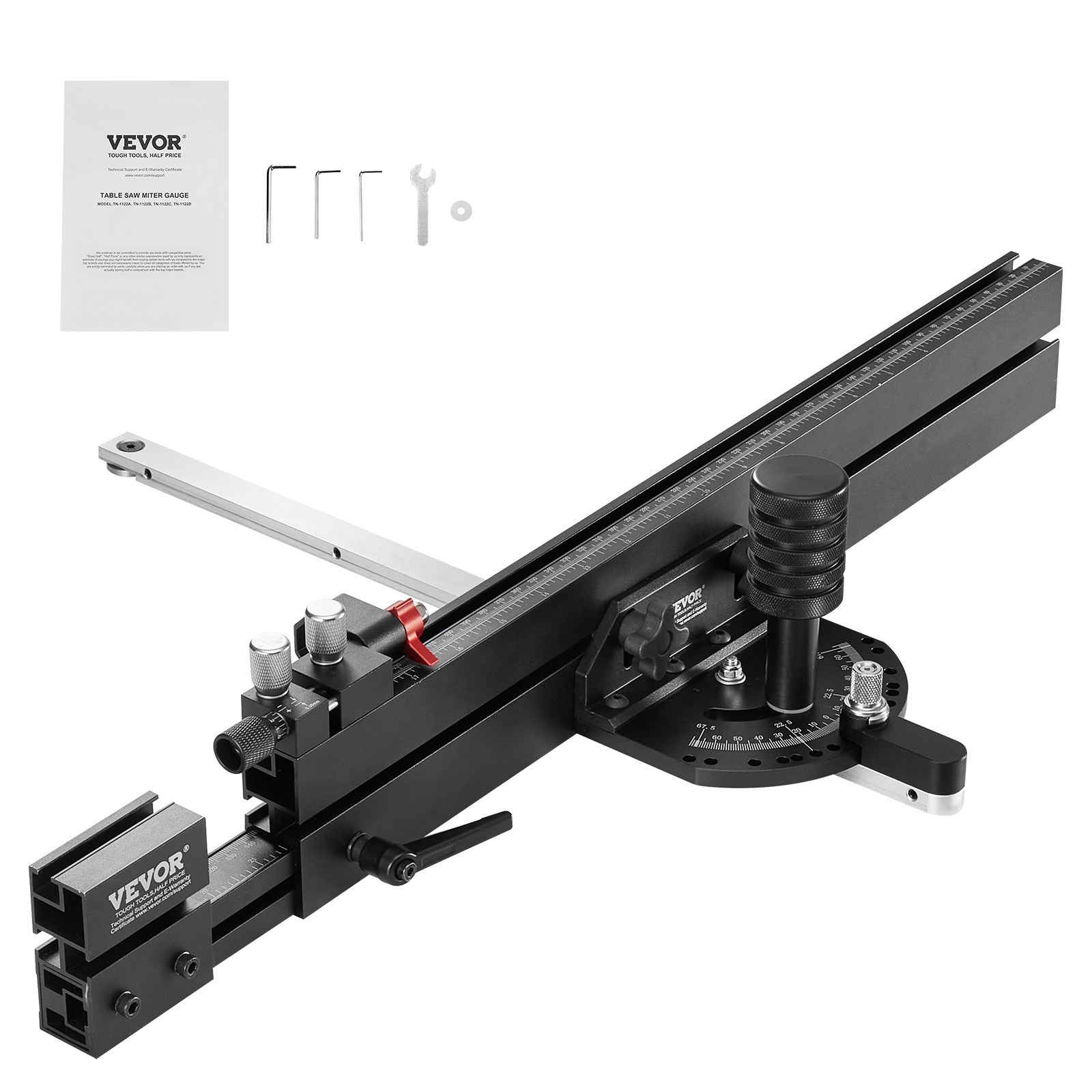 Vevor Precision Miter Gauge, Standard Slot 3/4'' X 3/8'', Aluminum Alloy Table Saw Miter Gauge With 19-35 In Grating 15 Angle Stops Adjustable Spring Loaded Plunger And Removable Disc, For Woodworking
