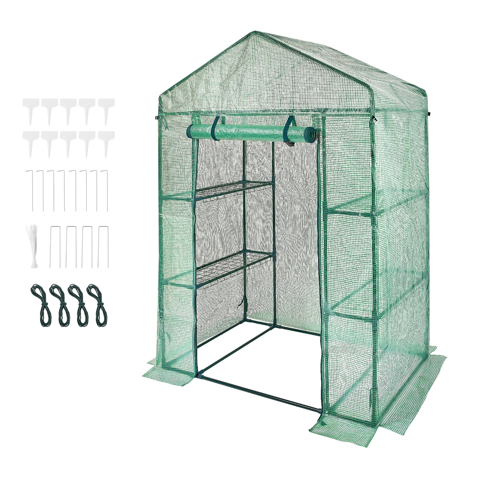 Image of Vevor Walk- House, 4.6 X 2.4 X 6.7 Ft Greenhouse With Shelves, Set Up In Minutes, High Strength Pe Cover With And , Suitable For Planting And Storage, Green