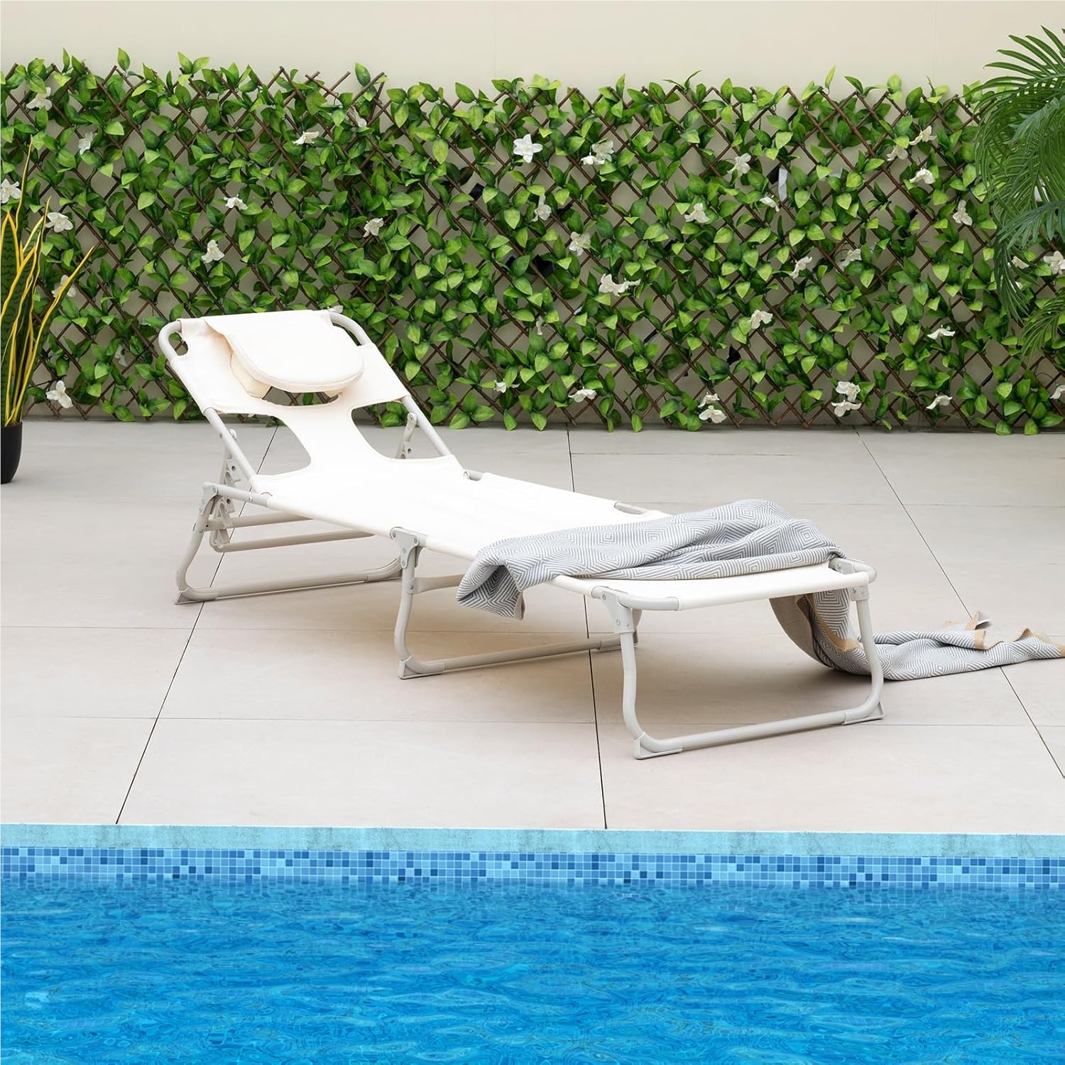 Sun Lounger With For Face And , Foldable Garden Lounger With Adjustable Backrest And Footrest