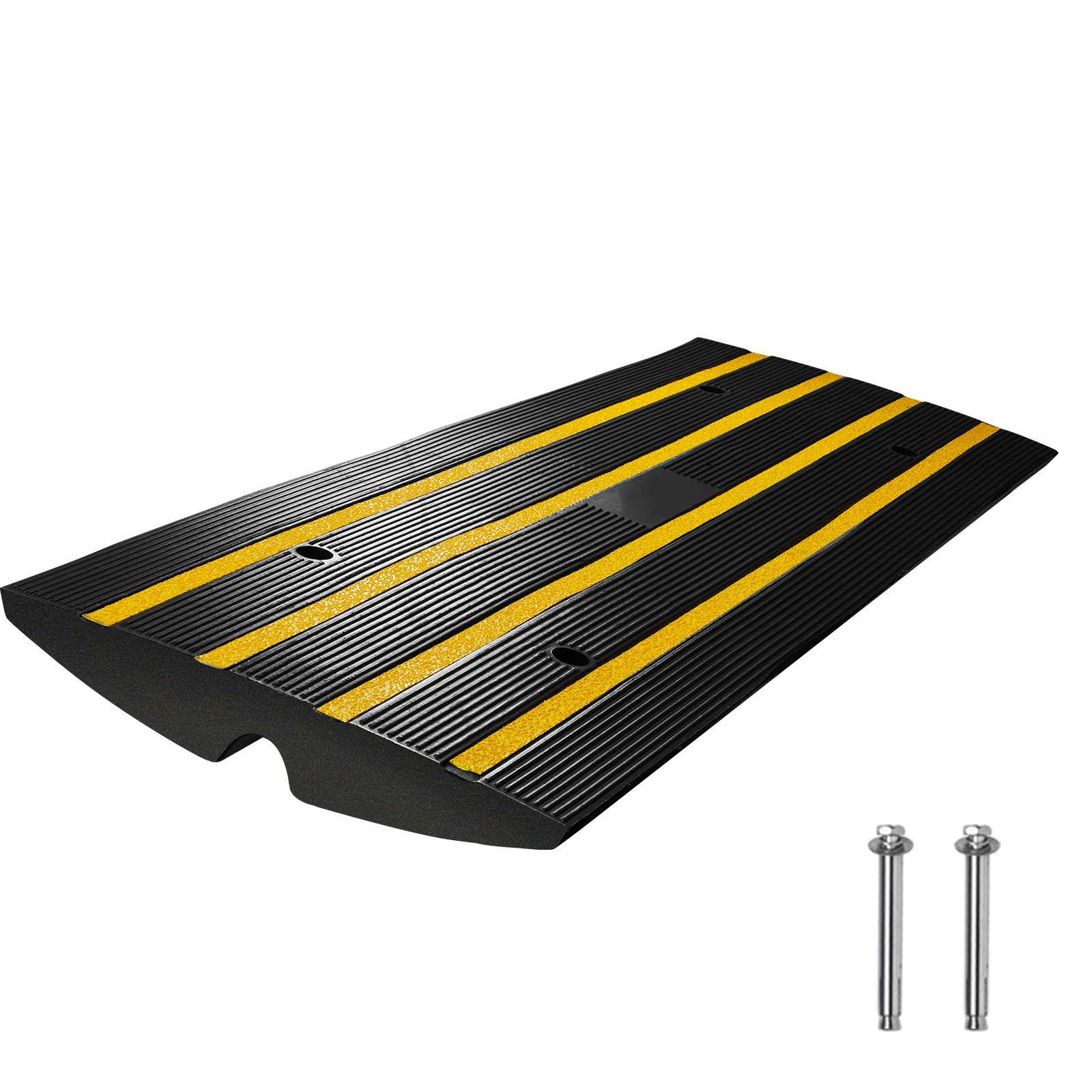 Image of Vevor Rubber Curb Ramp For Driveway 1 Pack, 15t Heavy Duty Sidewalk Curb Ramp, 2.6" Rise Height Cable Cover Bridge Ramp For Garage For Low Cars, Wheelchairs