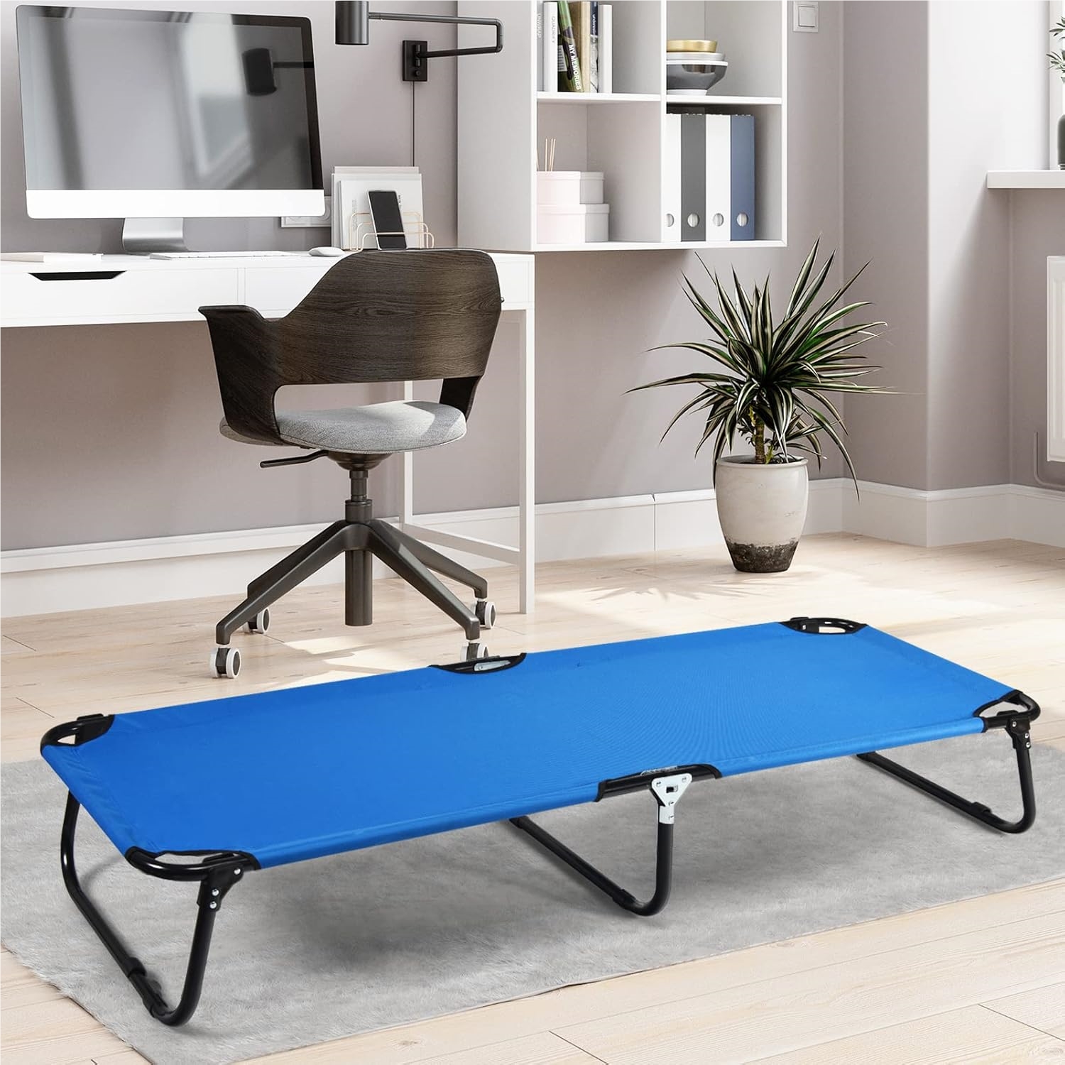 Image of Camping Bed Folding Cot Lounger Bed Camping Lounger Single Bed For Camping Travel Garden Blue
