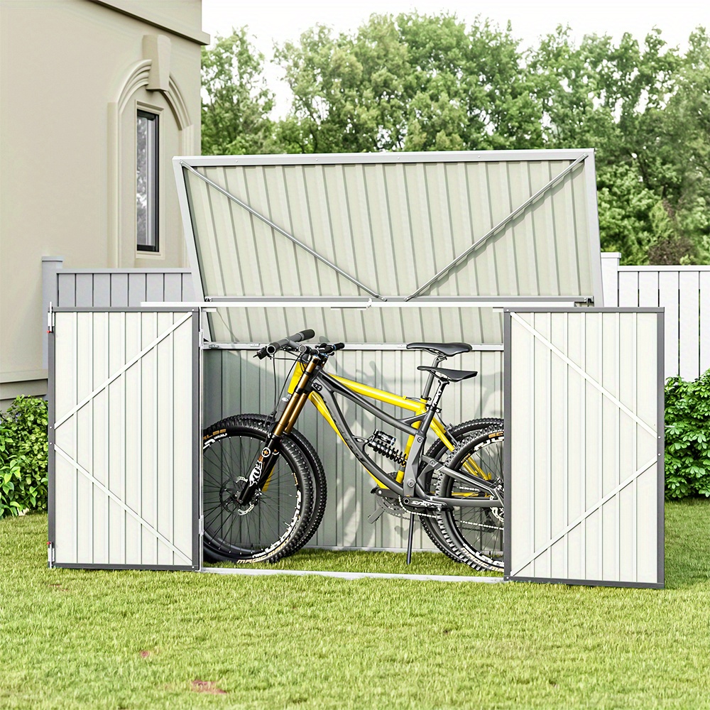 metal bike shed garden storage box grey outdoor bike storage - Main Image