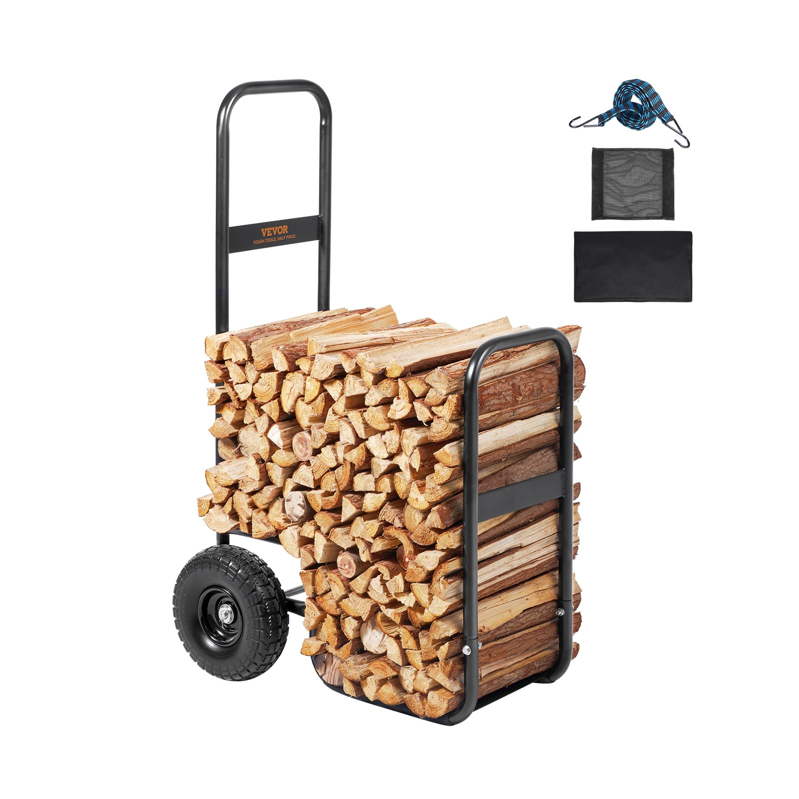 Vevor Wood Log Cart With Wheels Firewood Transport Cart Max. Load Capacity 113.4kg, Firewood Cart With Wheels For Transport & Storage, Steel With Wheels