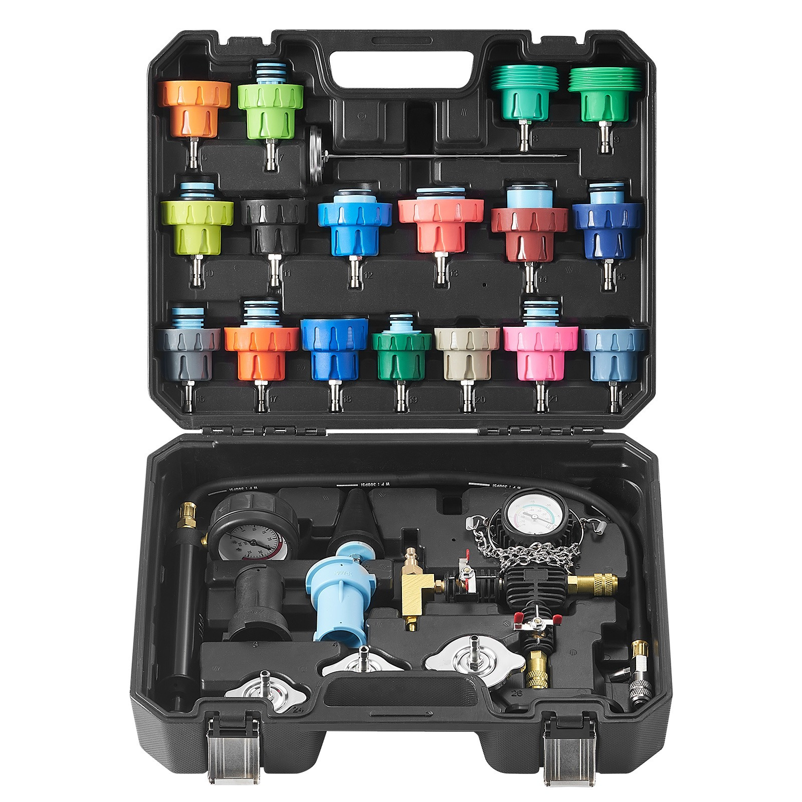 Vevor 28pcs Universal Radiator Pressure Tester Kit, Coolant Pressure Tester Kit With Manual Pump And Color-coded Test Caps, Coolant Vacuum Refill Kit For Cars Motorcycles Trucks Cooling System