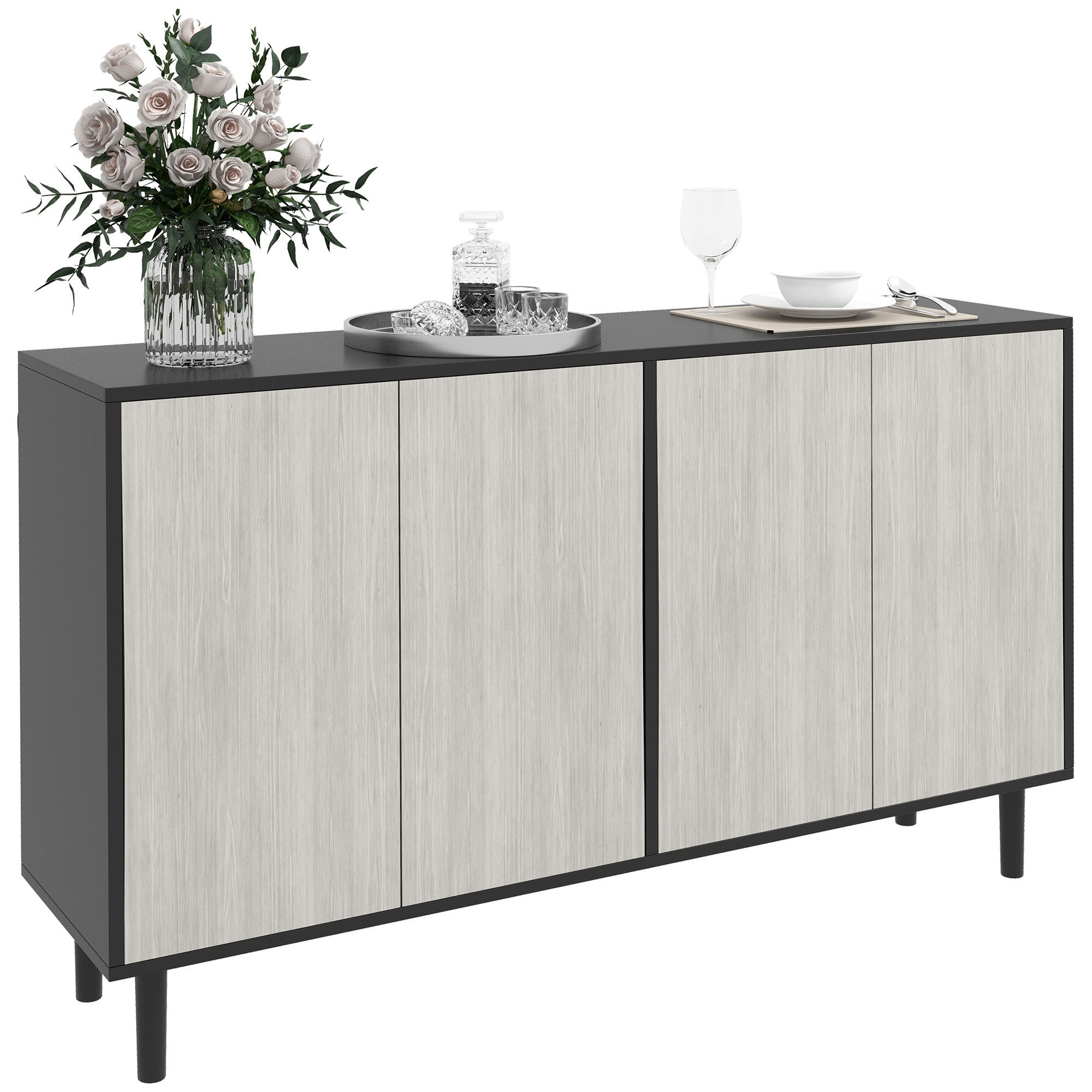 Image of Homcom Kitchen Storage Cabinet - 2 Adjustable Shelves With Cabinets - 121 X 37 X 75 Cm - Black And Gray