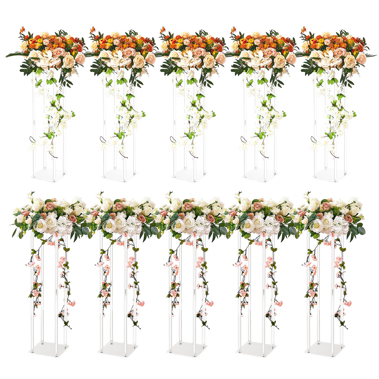 TEMU Lot de 10 colonnes de support pour fleurs de cube – Vase transparent pour fleurs de mariage en acrylique. Centre de table de mariage d'une