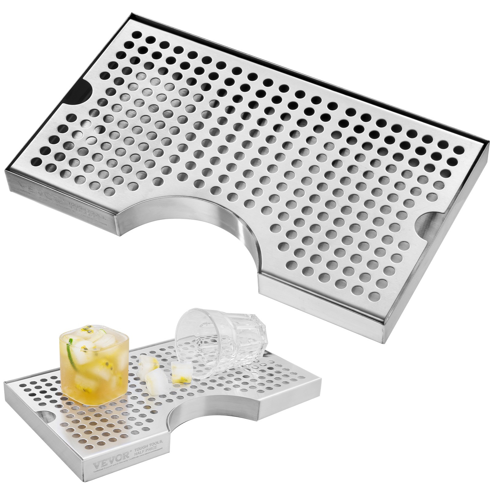 Image of Vevor Kegerator Beer Drip Tray, 304 Stainless Steel Keg Drip Trays With 4 Non-slip Rubber Pads And Detachable Cover, Heat / Cold Resistant Beer Tower Drip Pan For Bar Restaurant Coffee Shop Home