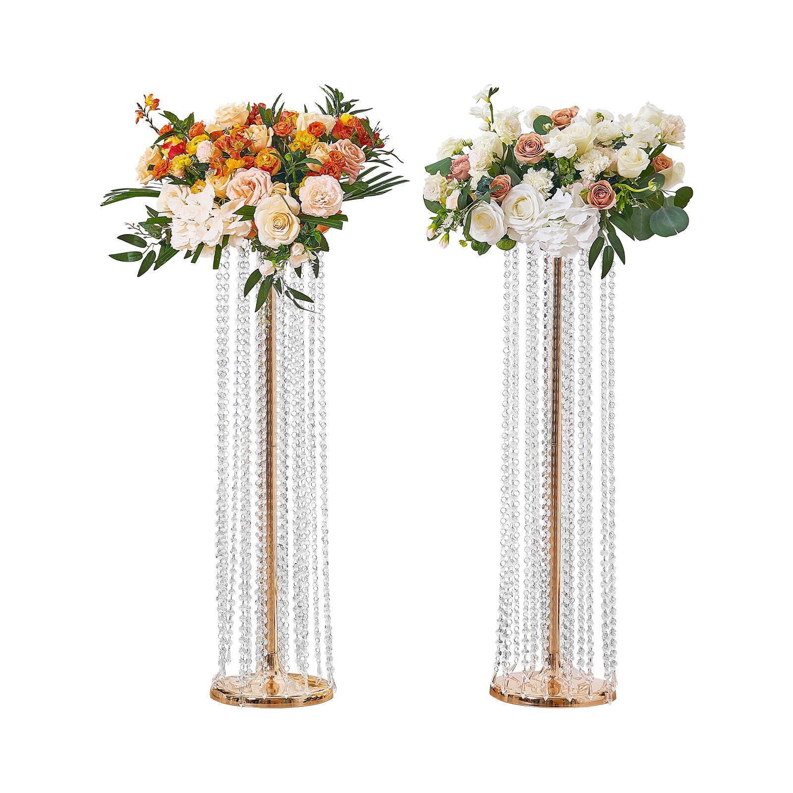 Image of Vevor 2pcs 35.43inch /90cm Tall Crystal Wedding Flowers Stand, Luxurious Centerpieces Flower Vases Crystal Gold Vase Metal, Perfect For Wedding Party Ceremony Dinner Event Hotel Home Decor