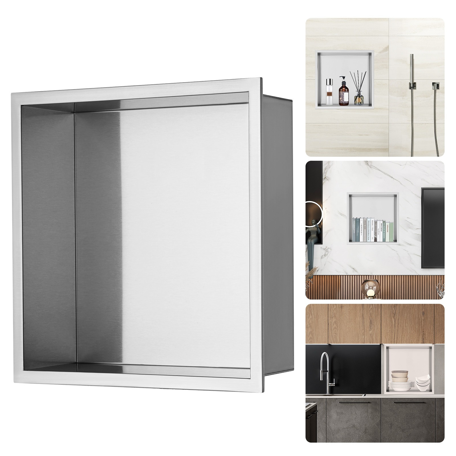 TEMU 33.02 X 33.02 Cm No Tile Shower Niche 304 Stainless Steel, Wall-inserted Niche Recessed Double Shelves, Sealed Waterproof Rust-resistant Modern