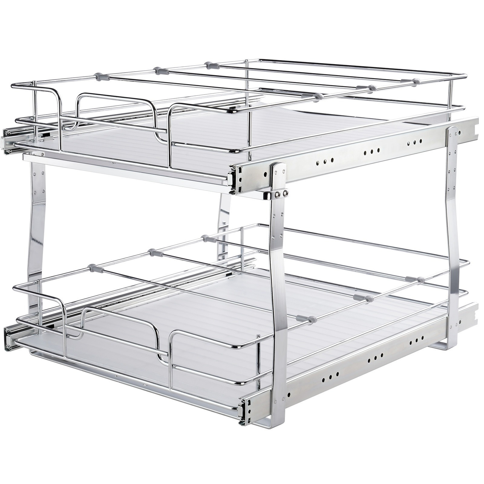 Image of Vevor Extractable Kitchen Sink Basket 2 Shelves 474x533mm And 452x516mm In Steel, Sliding Kitchen Basket Shelf . 30kg, Kitchen Sink Basket Tool Holder