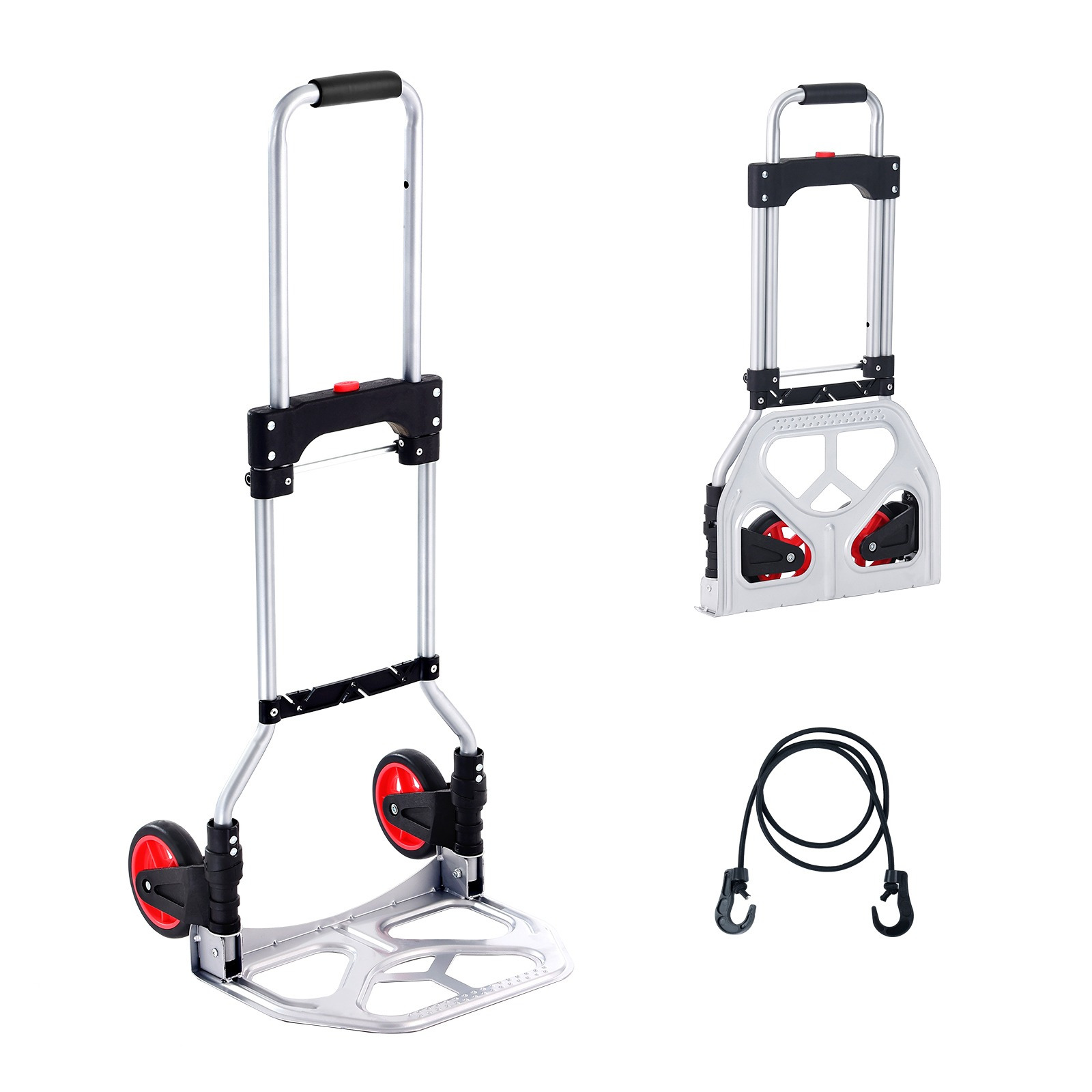 Vevor Folding Hand Truck, 176 Lbs Load Capacity, Aluminum Portable Cart, Convertible Hand Truck And Dolly With Telescoping Handle And Rubber Wheels, Ultra Lightweight Super Strong For