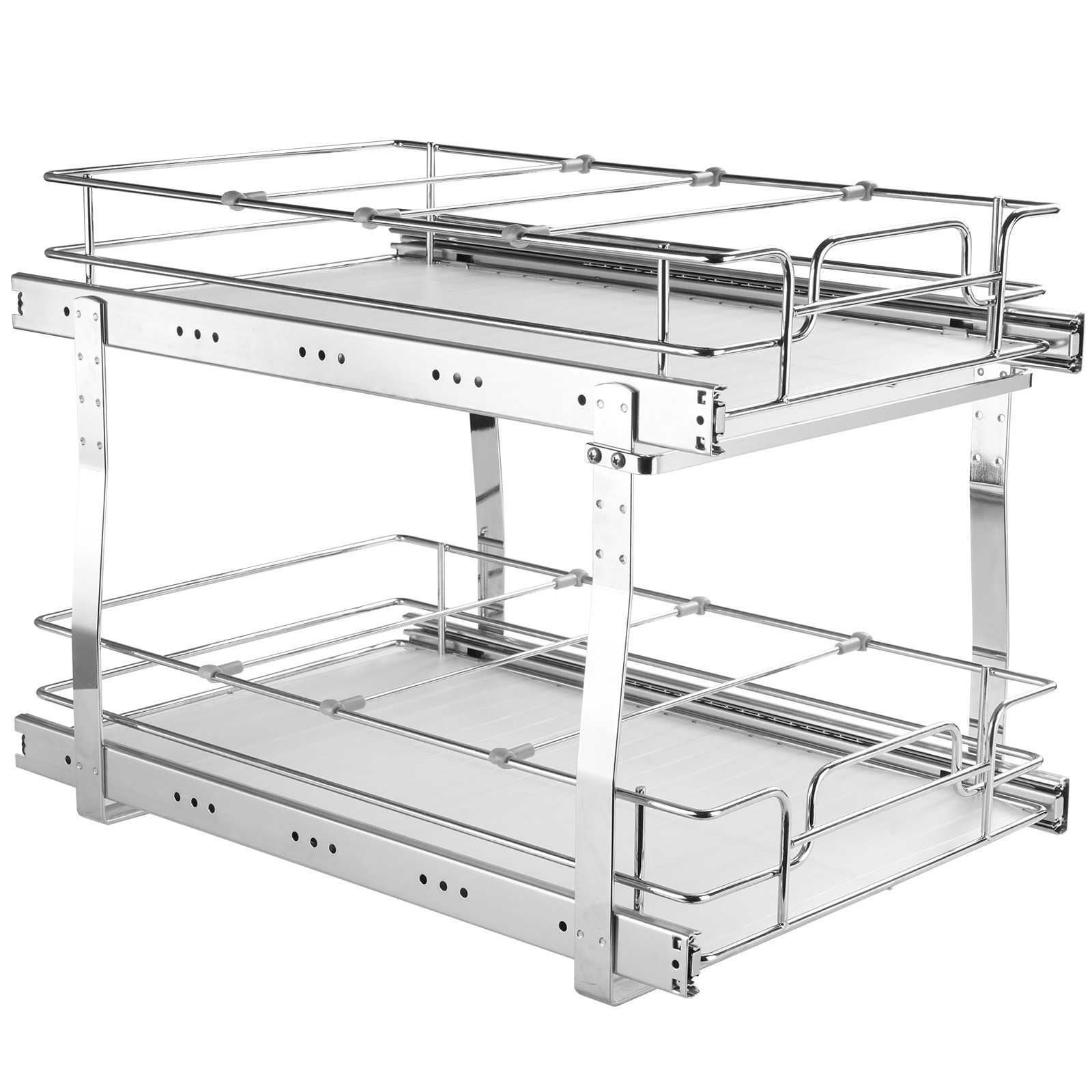 Vevor 2 Tier 13"w X 21"d Pull Out Cabinet Organizer, Heavy Duty Slide Out Pantry Shelves, Chrome-plated Steel Roll Out Drawers, Sliding Drawer Storage For Inside Kitchen Cabinet, Bathroom, Under Sink