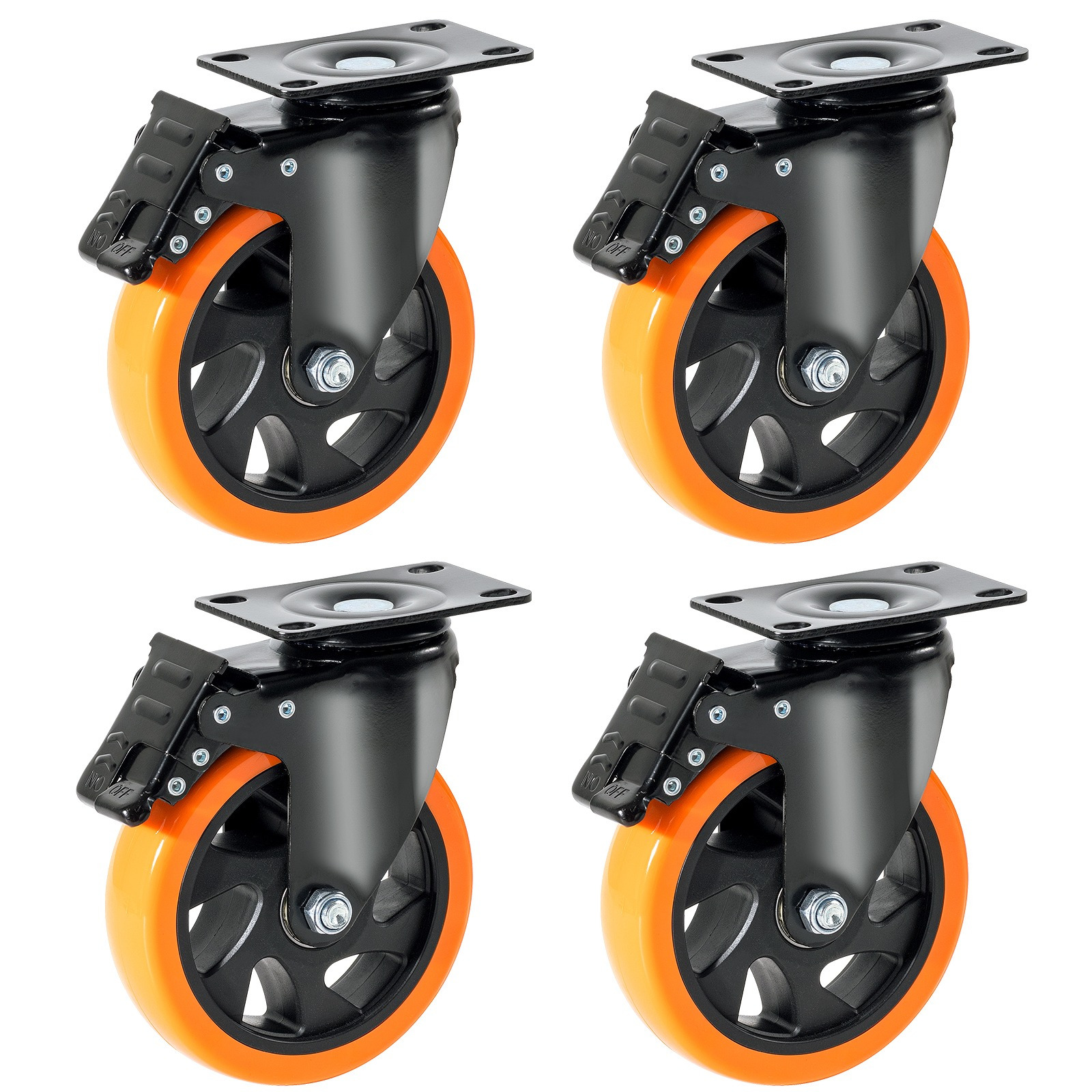 TEMU Roulettes pivotantes VEVOR de 5 pouces, lot de 4, avec système de verrouillage A/B de sécurité et roulettes en PVC silencieuses. Roulettes
