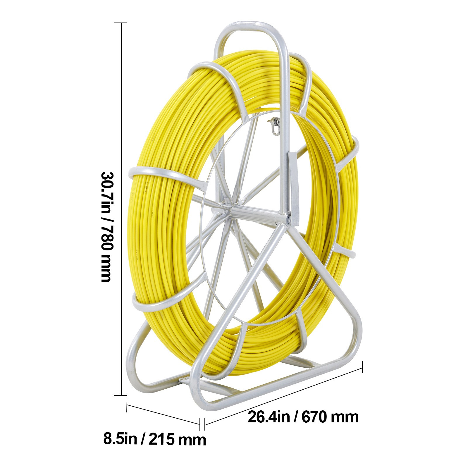 Image of Fish Tape Fiberglass, 492 Ft, 5/16 In, Duct Rodder Wire Puller, Cable Running Rod With Steel Reel Stand, 3 Pulling Heads, Fishing Tools For Walls And Electrical Conduit, Non-conductive