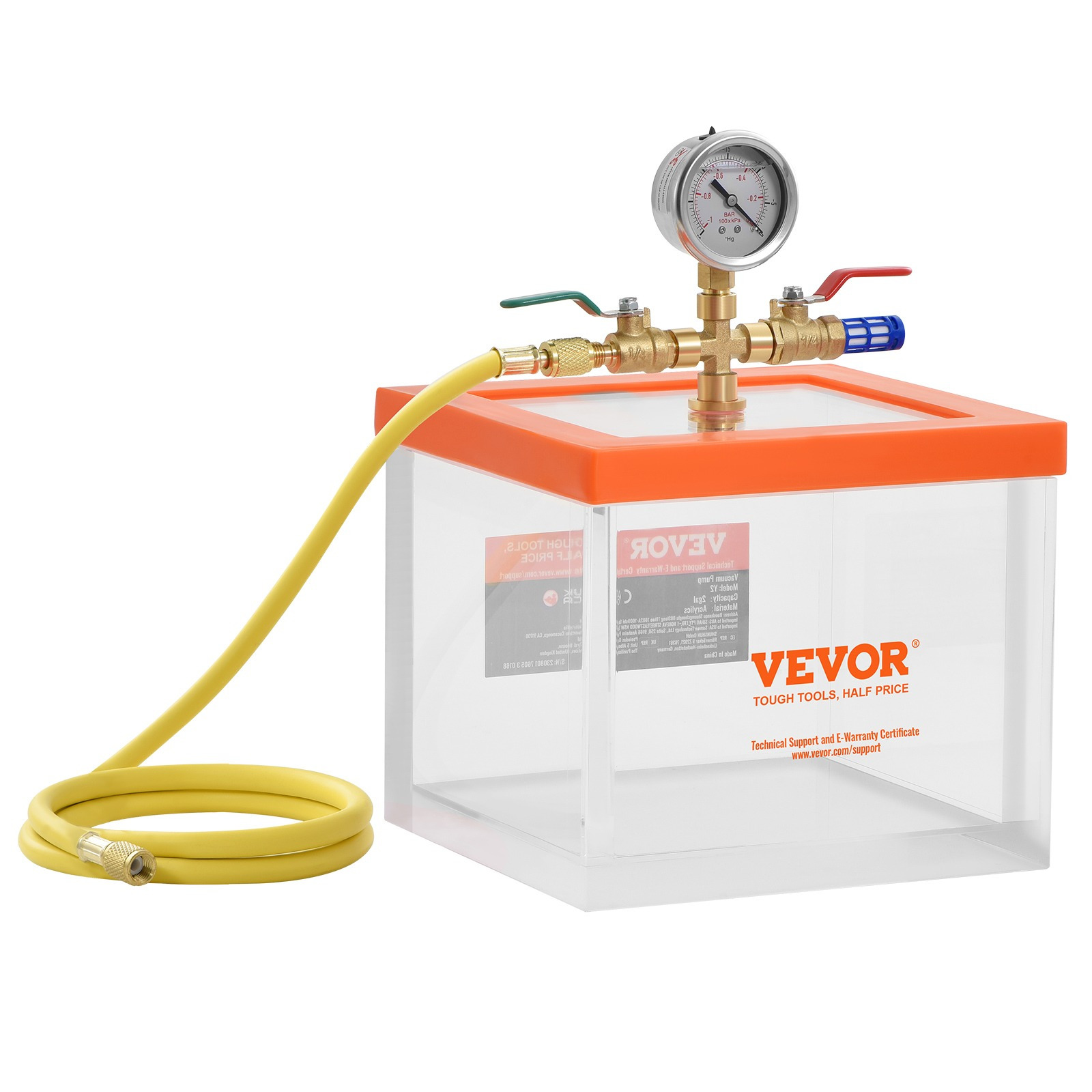 Image of Vevor 2 Gallon Vacuum Chamber, Upgraded Multipurpose Acrylic Vacuum Degassing Chamber, Transparent Vacuum Chamber, For Resin Degassing, Silica Gel Degassing, Gypsum Degassing And Vacuum Extraction