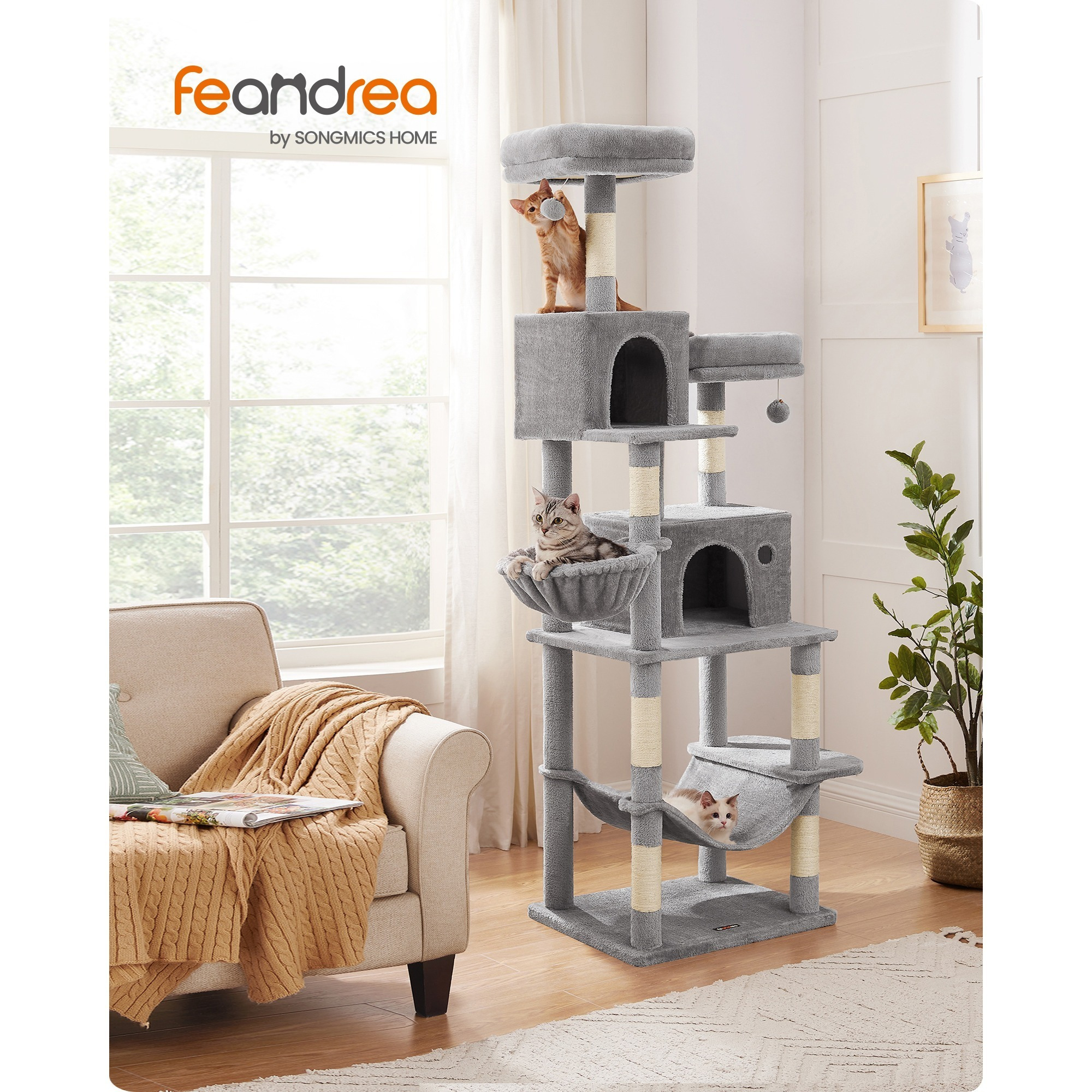 

Feandrea 199 Cm Cat Tree, Large Cat Tower With Removable Covers, Large Cave, Scratching Posts, Platforms, , And Tip-proof Cat House, And Easy , Accessory/toy For Kittens And Cats