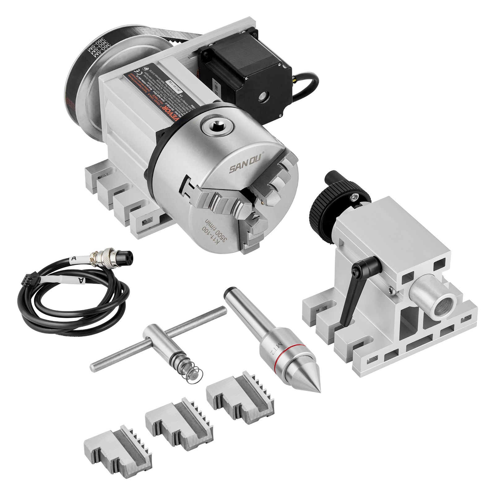 TEMU Testa divisoria a innesto VEVOR K11-100mm con a 3 ganci e contrappeso per fresatura CNC