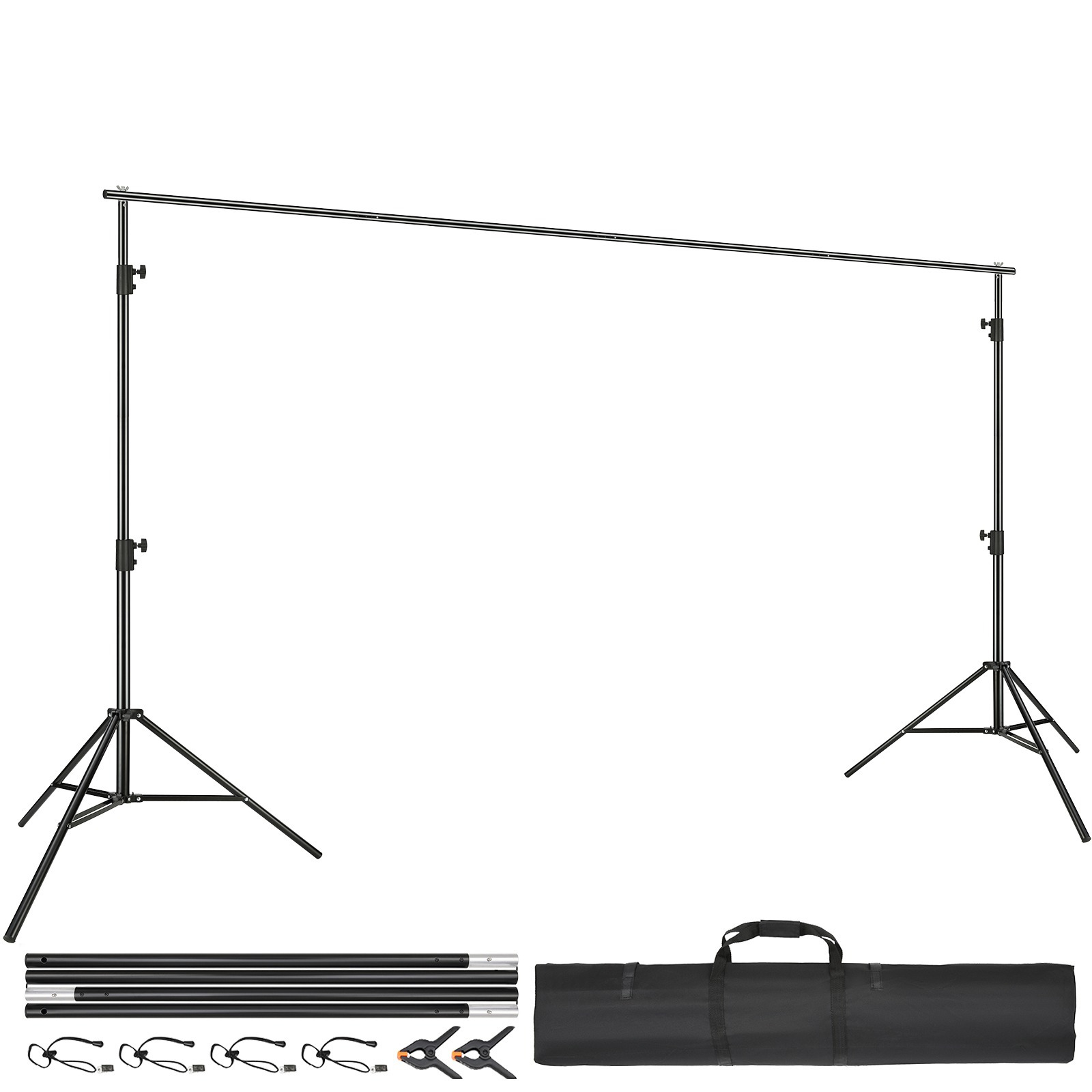 VEVOR 12 x 10 ft Težko Stojalo za Ozadje, Nastavljiva Višina Fotografskega Ozadja, Sistem za Podporo Ozadja s 6 Objemkami in za Prenašanje, za