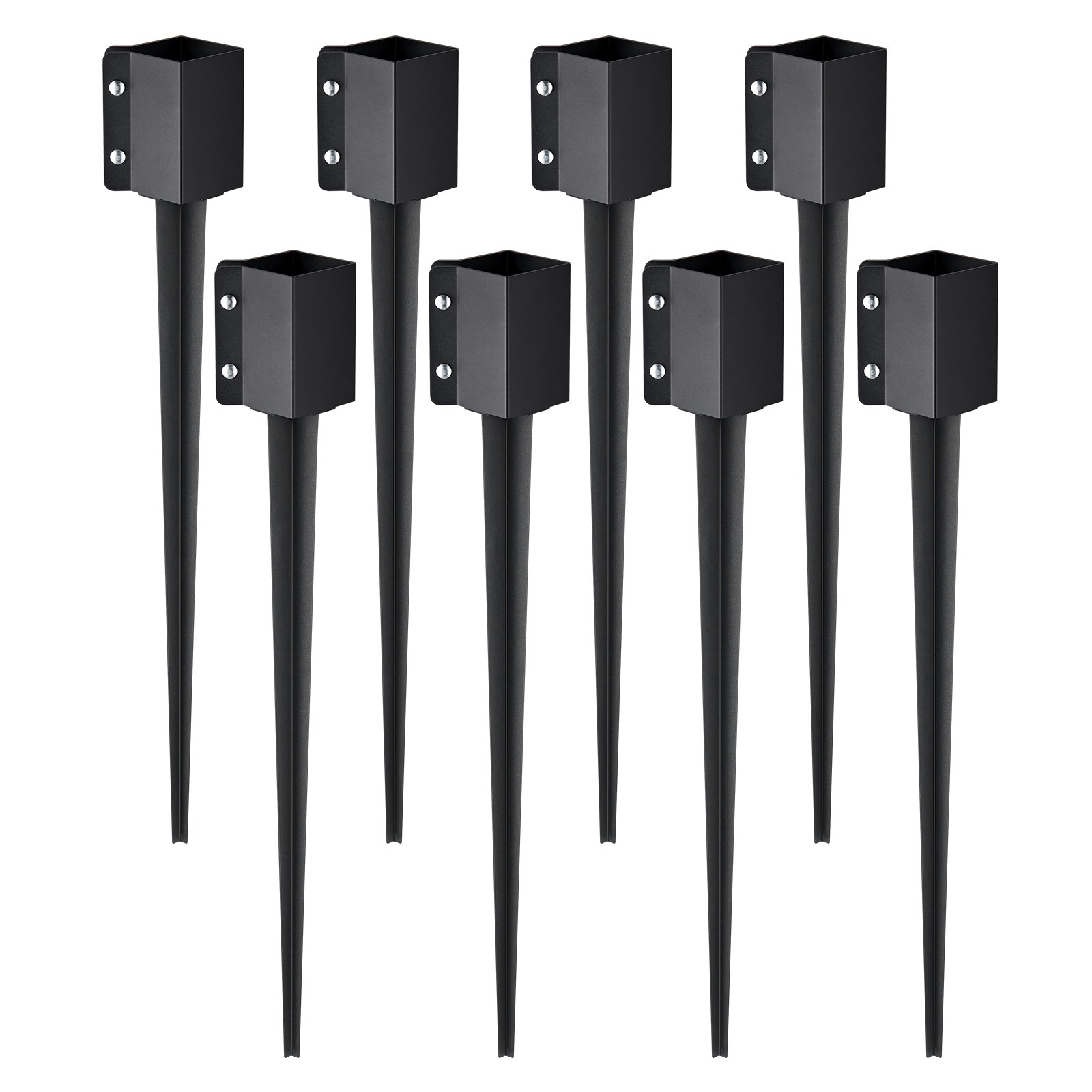 Image of Vevor Fence Post Anchor Ground Spike, 8 Pack 36 X 4 X 4 Inches Outer Diameter (inner Diameter 3.5 X3.5 Inches), Metal Black Powder Coated Post Stake Ground, For Mailbox Deck Garden Railing