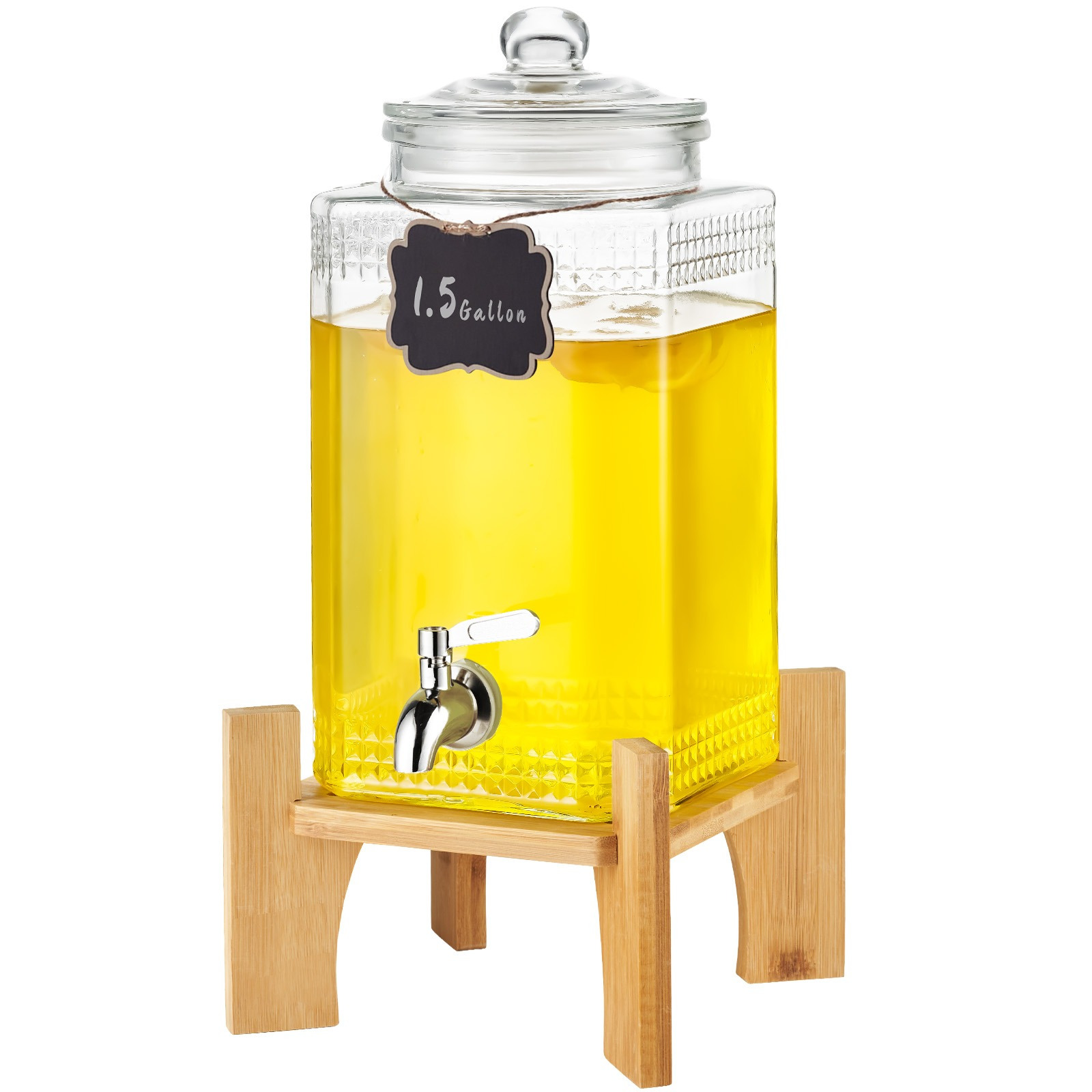 Image of Vevor Beverage Dispenser, 1.5 Gallon Drink Dispensers For Parties, Glass Juice Dispenser With Stand, Stainless Steel Spigot, Iced Tea Lemonade Juice Water Dispenser, For Restaurants, Hotels, Parties