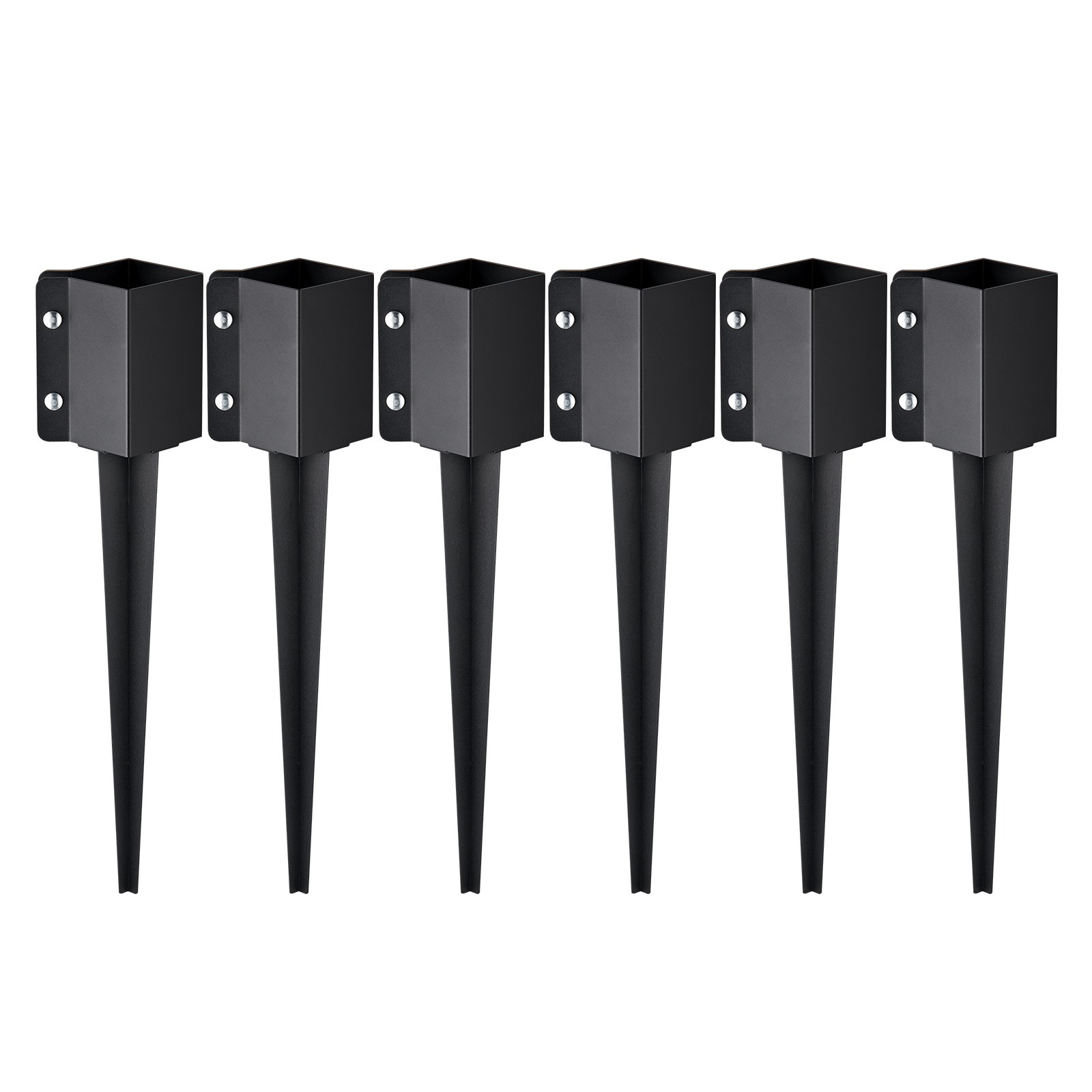 Vevor Fence Post Anchor Ground Spike, 6 Pack 24 X 4 X 4 Inches Outer Diameter (inner Diameter 3.5 X3.5 Inches), Metal Black Powder Coated Post Stake Ground, For Mailbox Deck Garden Railing