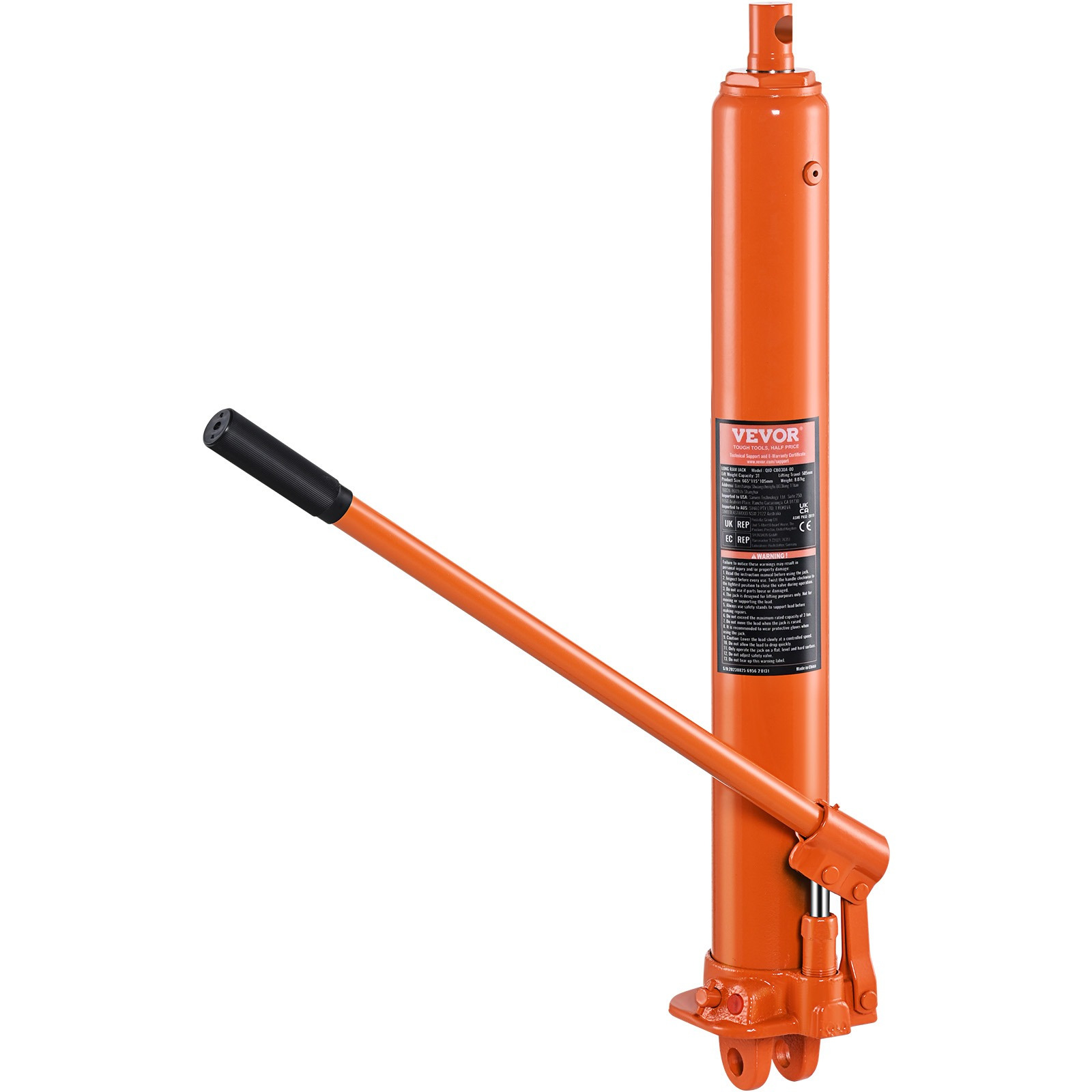 TEMU hydraulique à long piston VEVOR avec base à fourche de 3 , cylindre de levage pour moteur, pompe simple