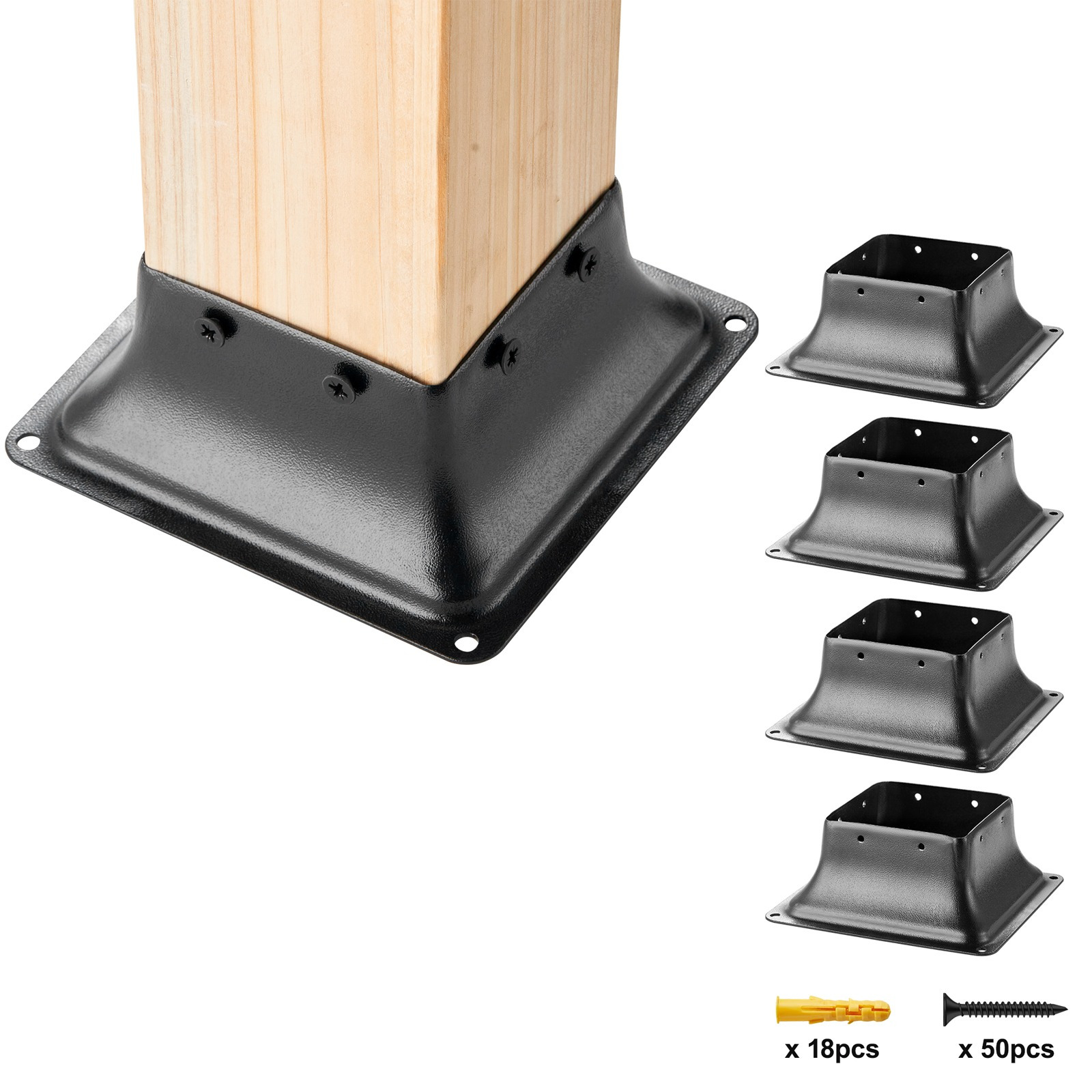 TEMU Vevor 101.6x101.6mm Post Base 4pcs, Internal 91x91mm Heavy Duty Powder-coated Post Bracket Fit For Post Anchor, Decking Post Base For Deck Porch