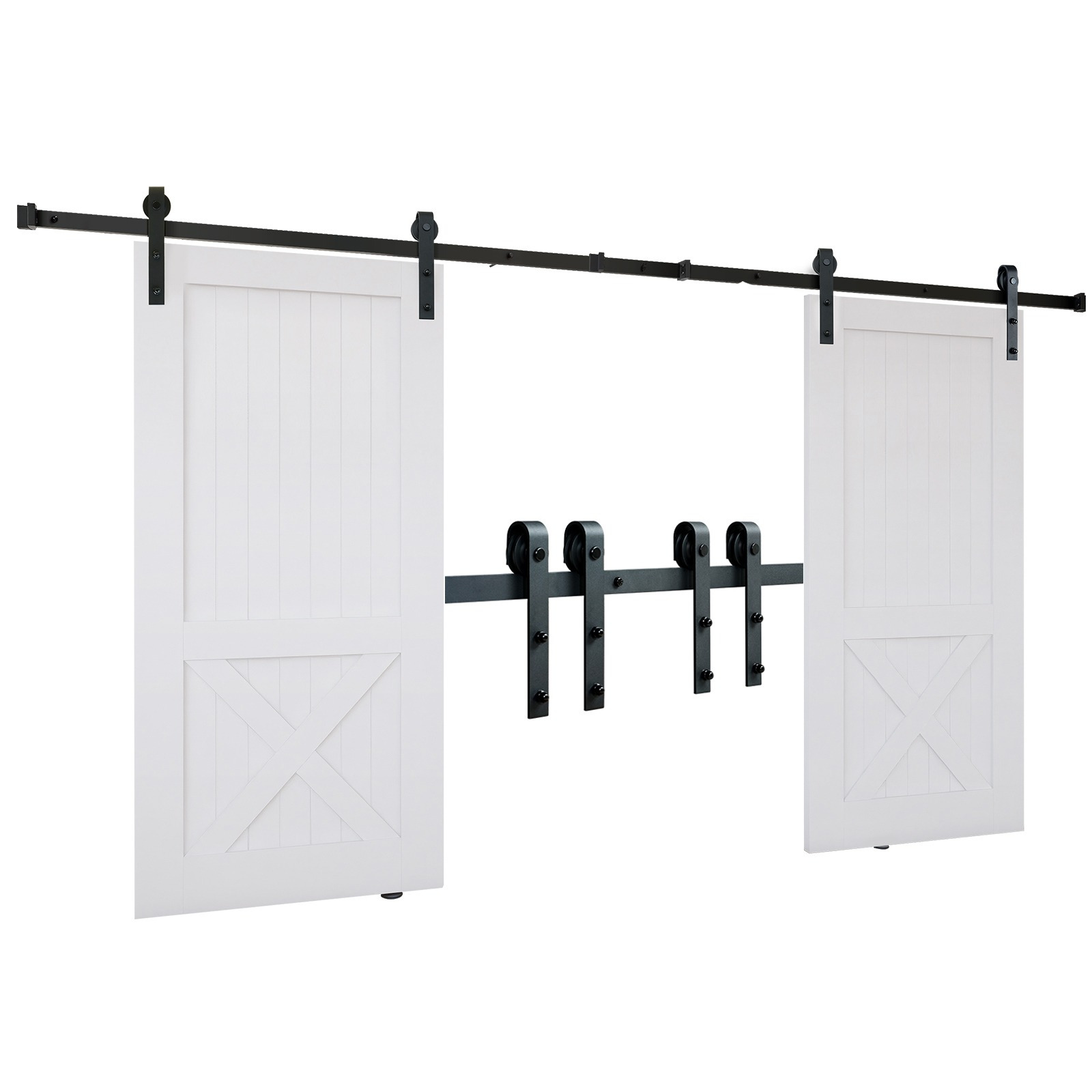 TEMU 8ft Sliding Barn Door Hardware Kit, 330lbs Heavy Duty Barn Door Track Kit For , Fit 3.7-4.3ft Total Wide 3"-1.8" Thick 2 Door Panel, With Smooth