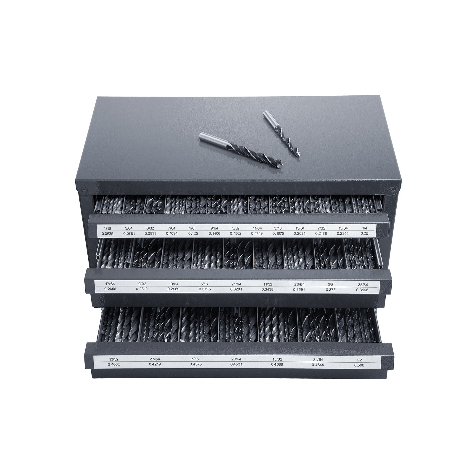 VEVOR Škatla za shranjevanje svedrov z 29 predelki (1/16" do 1/2"), organizator svedrov s 3 predali, 375 x 200 x 200 mm, zložljiva shramba za