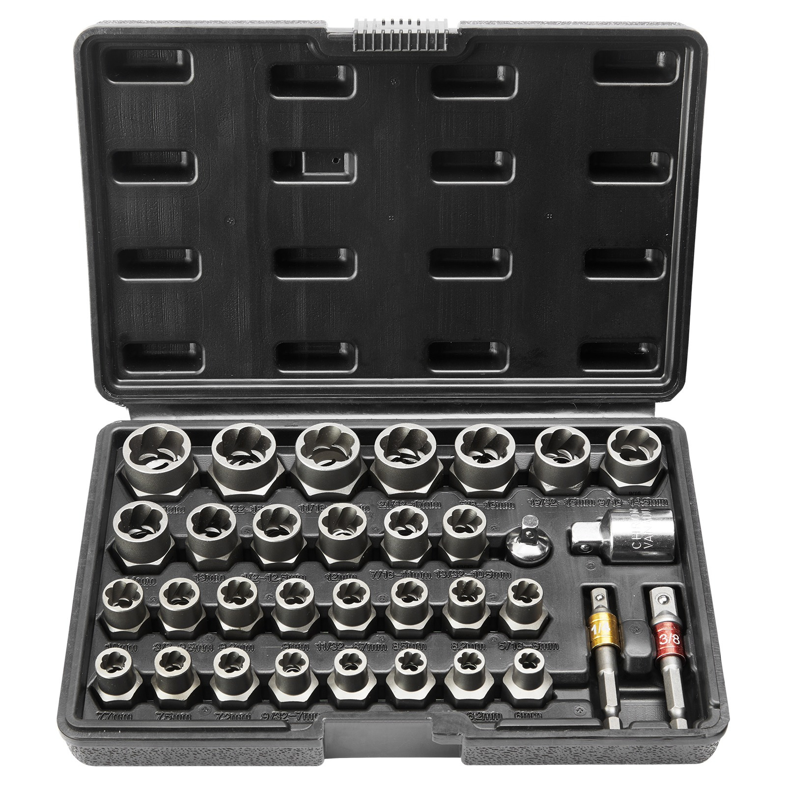 Vevor 29 Piece Screw Extractor Set 6mm/10mm/10.5mm/19mm, Cr- Damaged Screw Removal Tools With Case For Workshop Damaged Removal