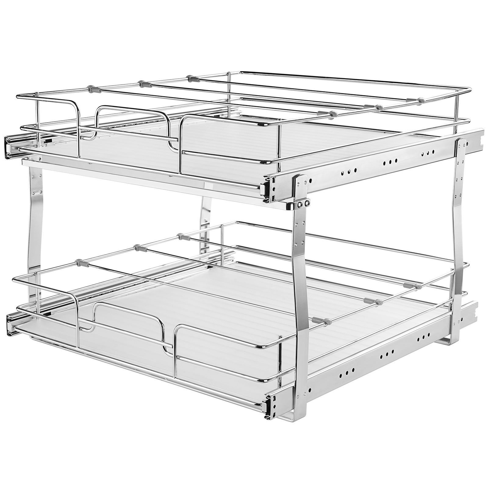 Vevor 2 Tier 16"w X 21"d Pull Out Cabinet Organizer, Heavy Duty Slide Out Pantry Shelves, Chrome-plated Steel Roll Out Drawers, Sliding Drawer Storage For Inside Kitchen Cabinet, Bathroom, Under Sink