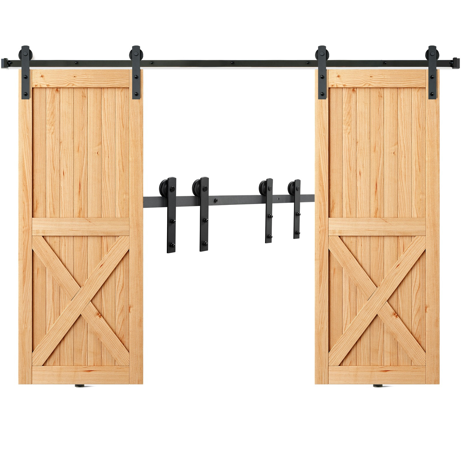 Vevor 8ft Sliding Barn Door Hardware Kit, 330lbs Heavy Duty Barn Door Track Kit For , Fit 3.7-4.3ft Total Wide 3"-1.8" Thick 2 Door Panel, With Smooth & Silent Pulley (i Shape)