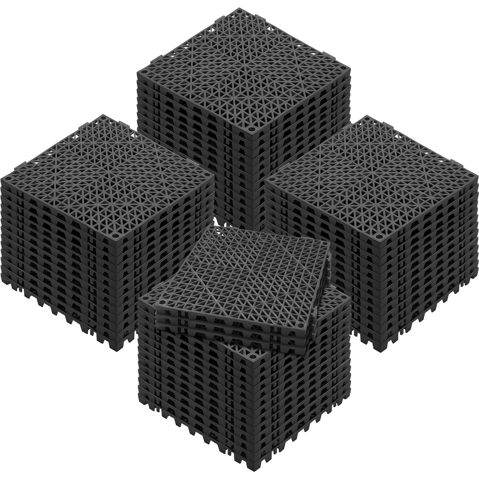 Vevor Modular Interlocking Cushion, 55 X 30 Cm Splicing Drainage Mats, Soft Pvc Interlocking Drainage Floor Tiles, Non-slip Drainage Holes For Restroom, Bathroom, Kitchen, Pool, Wet, Black