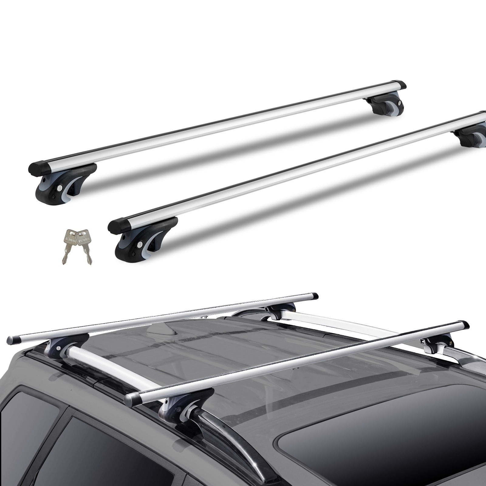 Image of Universal Roof Rack Cross Bars, 54" Aluminum Roof Rack Crossbars, Fit Raised Side Rail With , 200 Lbs Load Capacity, Adjustable Crossbars With Locks, For Suvs, Sedans, And