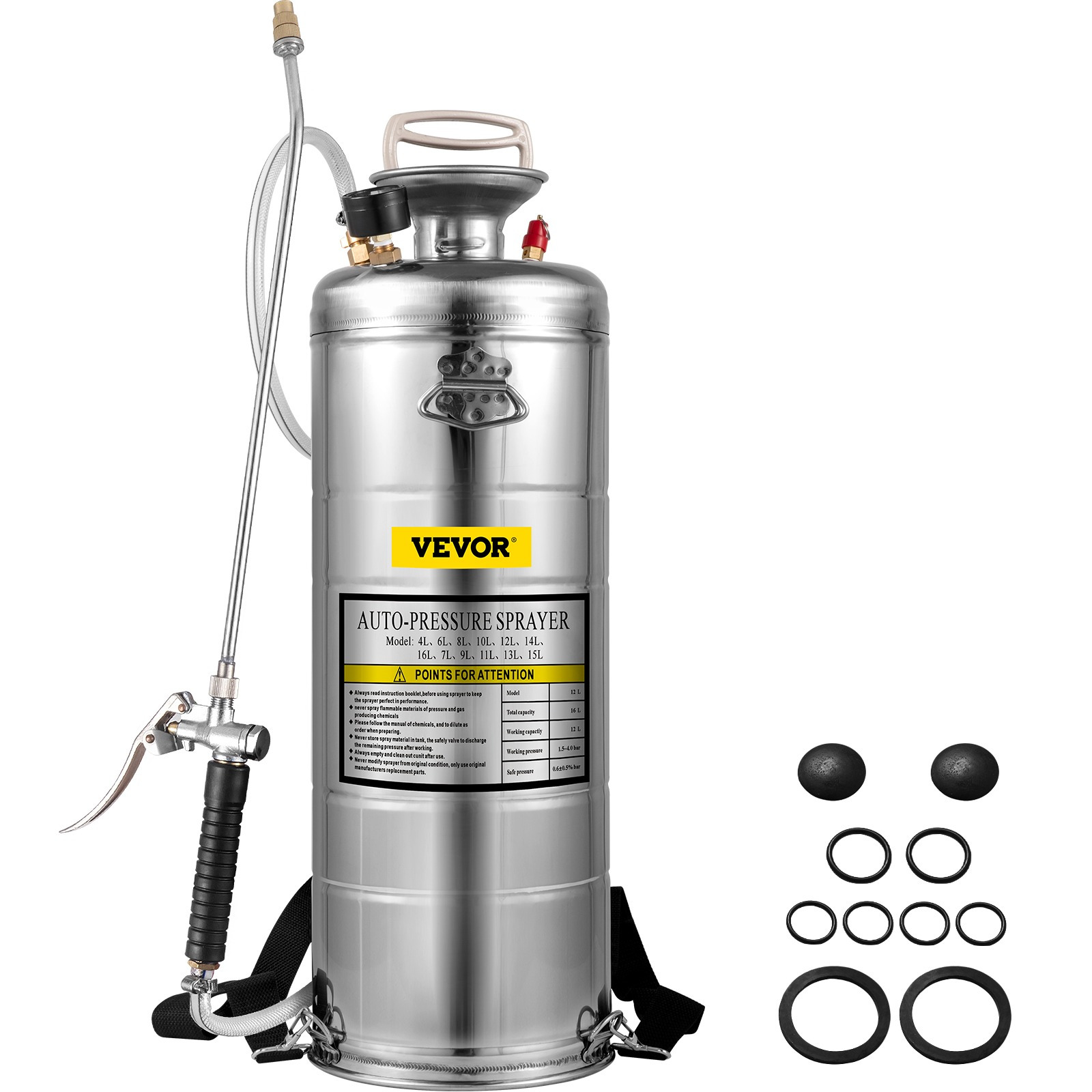 TEMU Pulvérisateur en acier inoxydable VEVOR de 12 L pour le jardinage et le nettoyage des sols. Convient aux besoins actuels de , de l'agriculture,