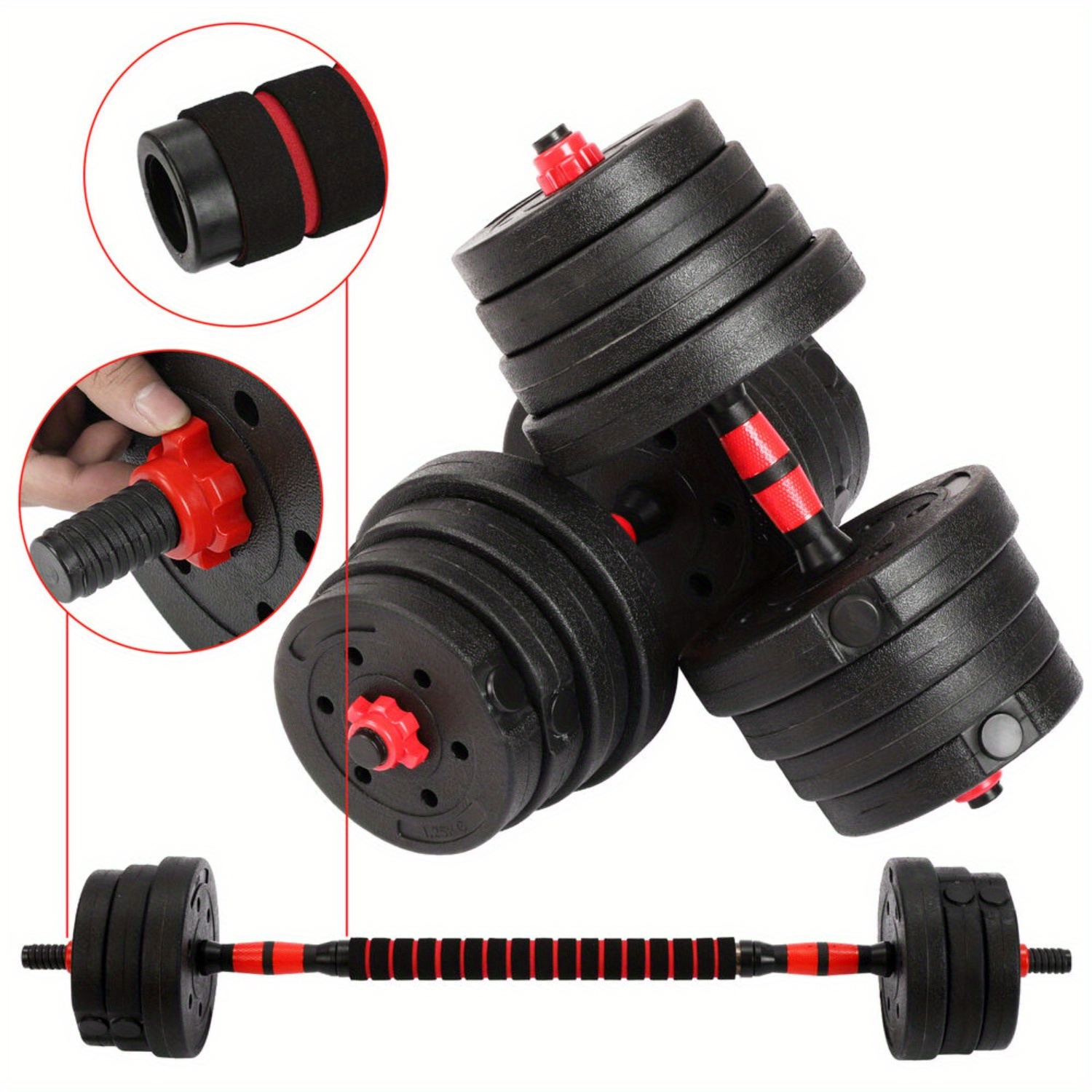 TEMU 30 Kg Dumbbell Set Short Barbell Long Barbell Set Dumbbell Dumbbell Plates Strength Training