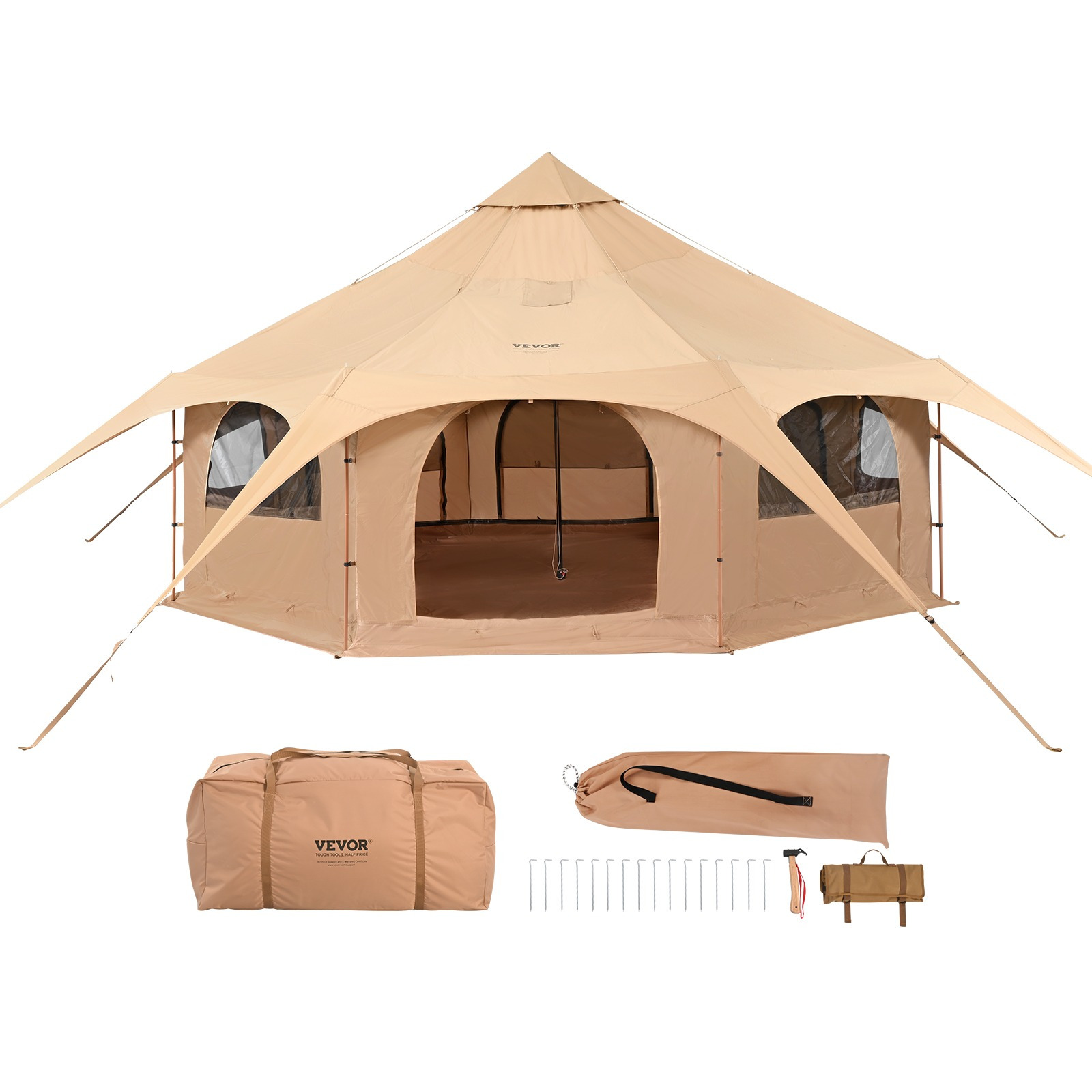 Image of Vevor Canvas Tent, 5 M/16.4 Ft Bell Tent, Canvas Tent For Camping With Stove Jack, Breathable Yurt Tent For Up To 8 People, Outdoor