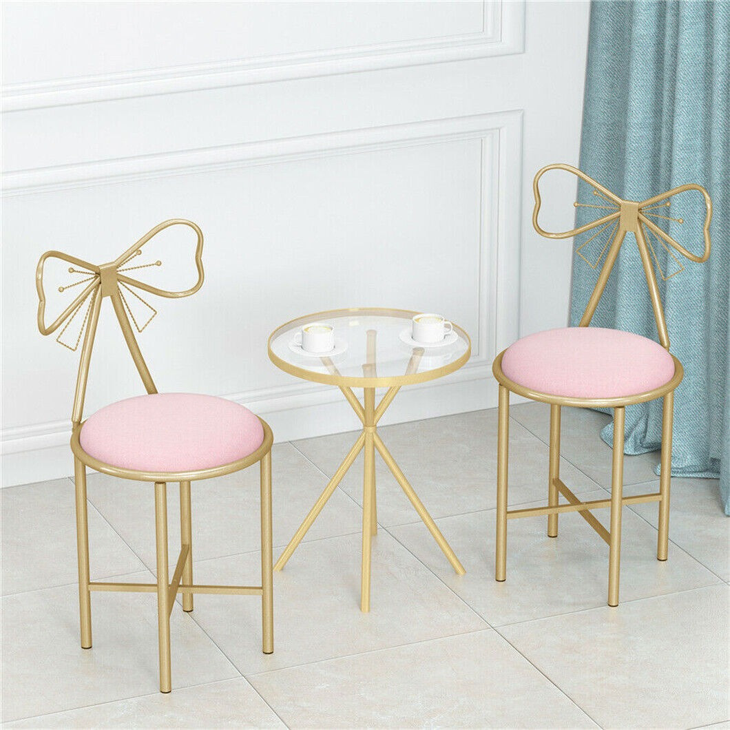 TEMU Makeup Vanity Chair Seat Dressing Chair With Bow Knot Backrest Lounge Dresser Seat With Bow Tie And Velvet Cushion For Girl Daughter Bedroom
