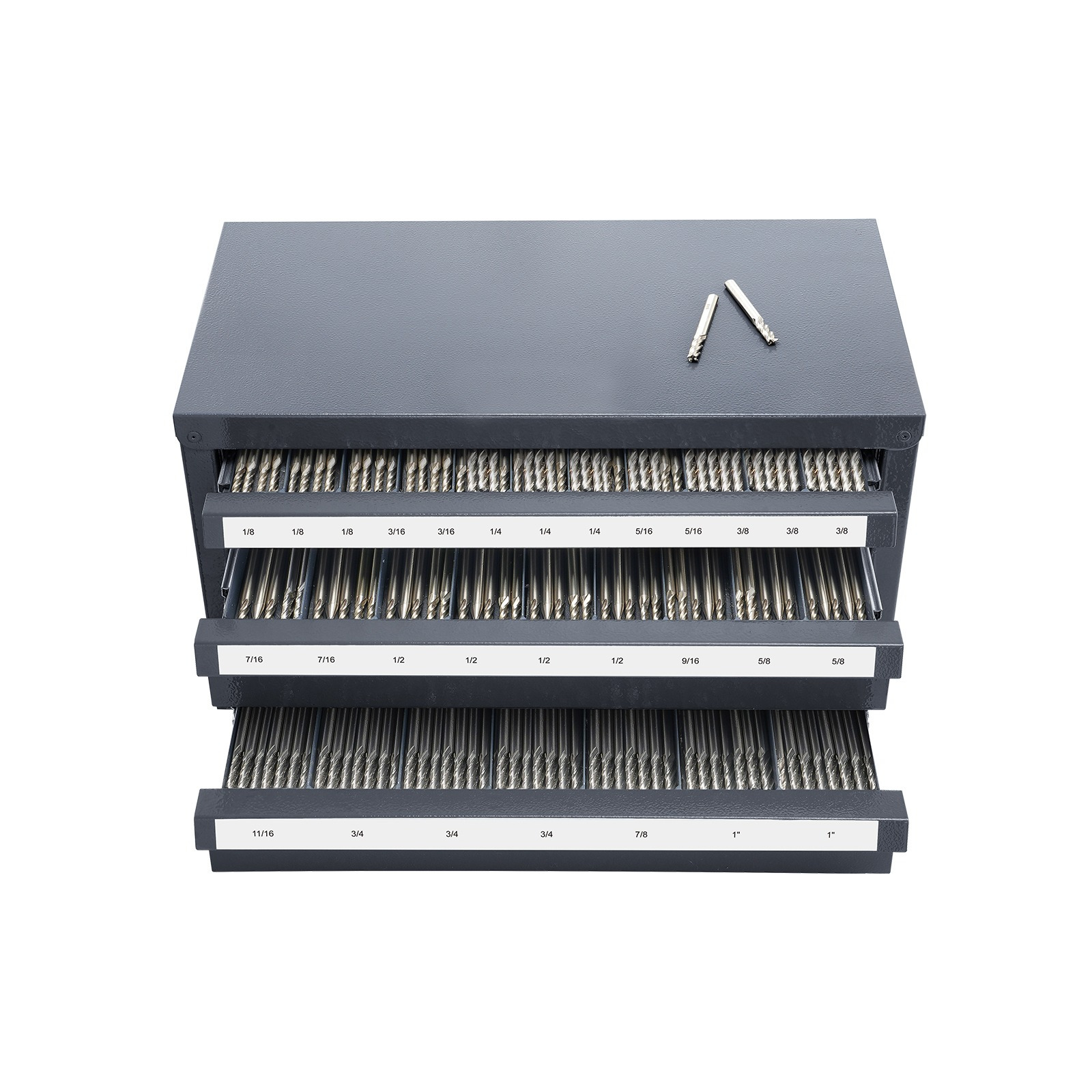 Vevor End Mill Dispenser Cabinet, Three-drawer End Mill Organizer Cabinet For 1/8" To 1", Steel End Mill Dispenser Organizer Cabinet With Labels, 29-compartment Stackable For End Mill Storage