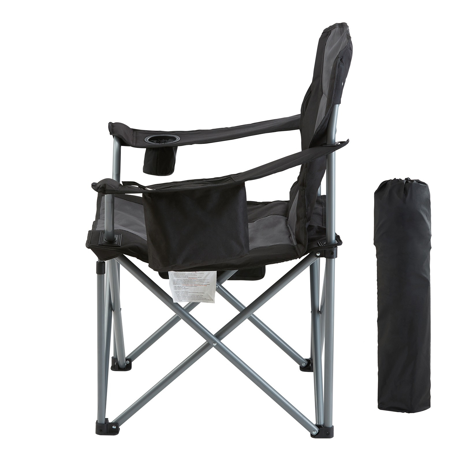 E-shop VEVOR Camping Klappstuhl für Erwachsene, tragbarer robuster Outdoor-Stuhl mit gepolsterter Lendenwirbelstütze und Armlehnen, mit Seitentaschen,