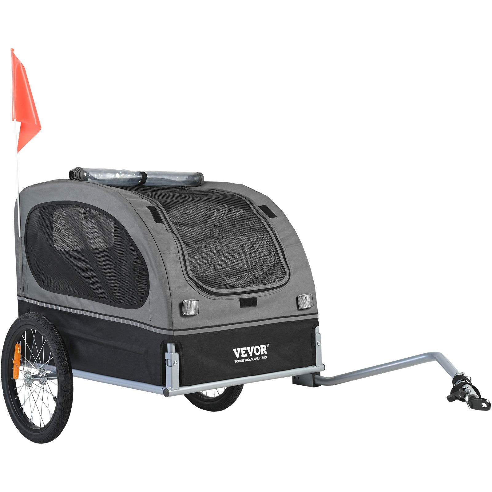Image of Vevor Dog Bike Trailer, Supports Up To 88 Lbs, Pet Cart Bicycle Carrier, Easy Folding Frame Release Wheels, Universal Bicycle Coupler, Reflectors, Flag, Collapsible To Store, Black/gray