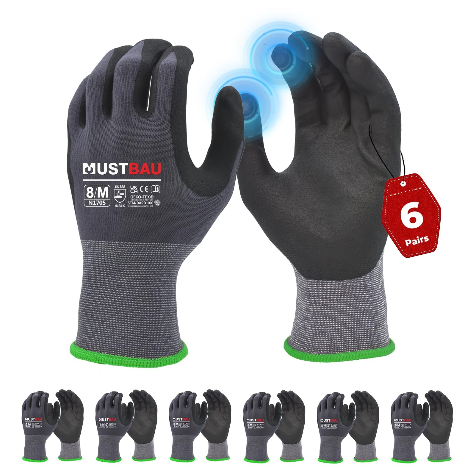 

Work Gloves Black With Touchscreen, Men's Work Gloves With Nitrile Coating For Work, Mechanics And Construction Work, Sizes S/m/l/xl, 6 Pairs, N1705