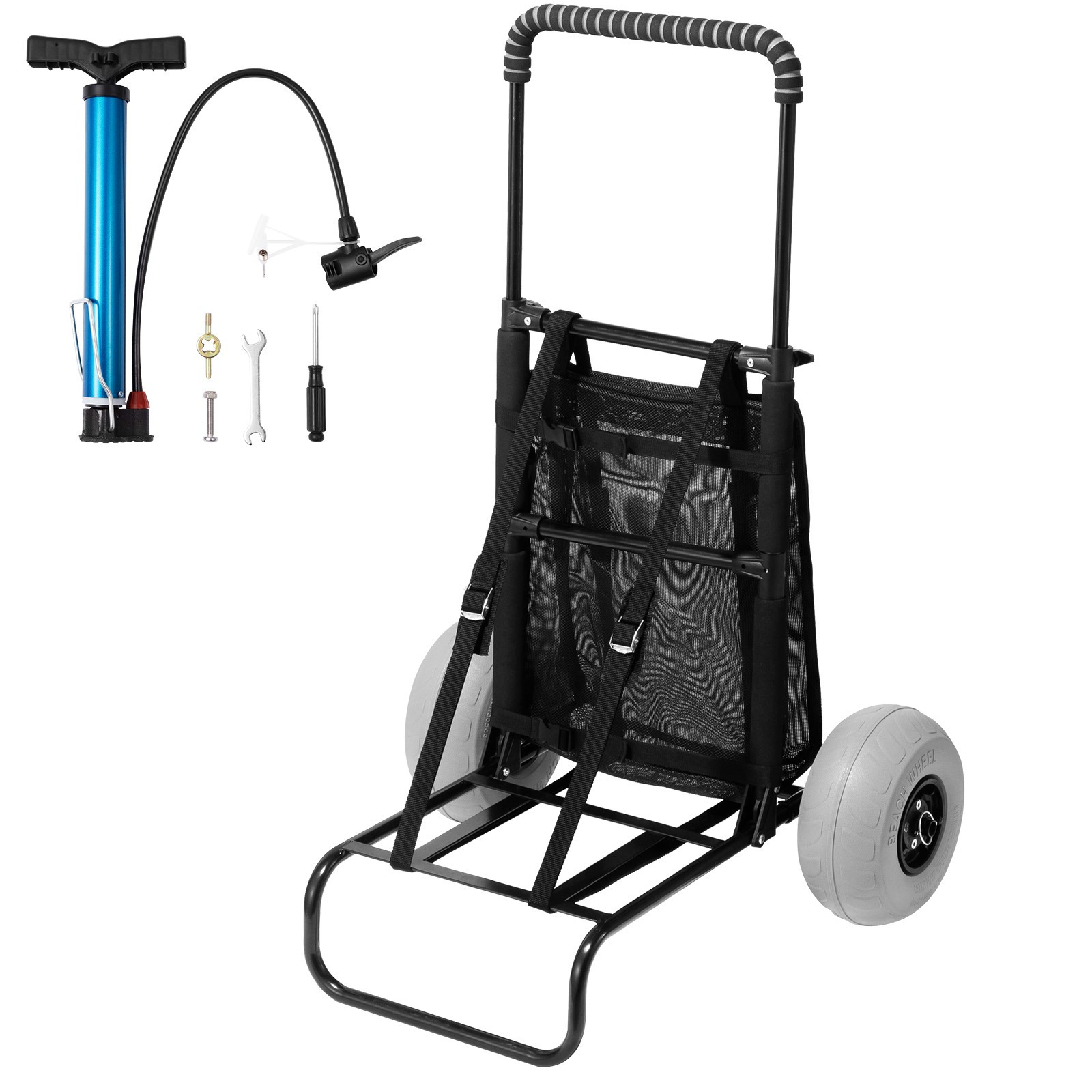 Image of Vevor Beach Dolly With For Sand, 20.1" X 14.6" , W/ 9" Balloon Wheels, 165lbs Loading Capacity Folding Sand Cart & 27.2" To 44.9" Adjustable Height, Heavy Duty Cart For Beach