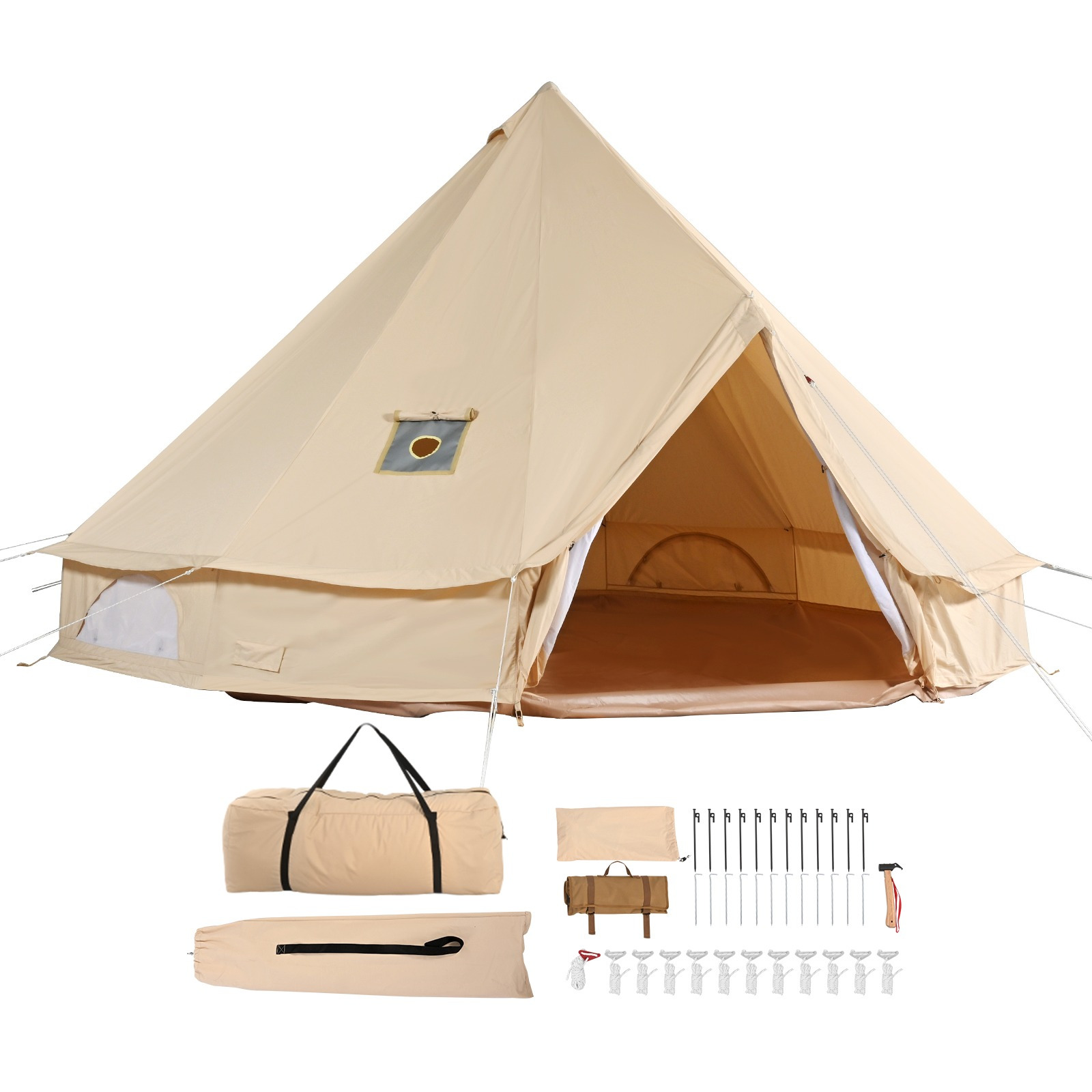 Image of Vevor Bell Tent 4m Yurt Tent Tent With Wood Stove Hole, Storage Bags For Glamping Up To 6 People, Outdoor Groups, Party, Hunting