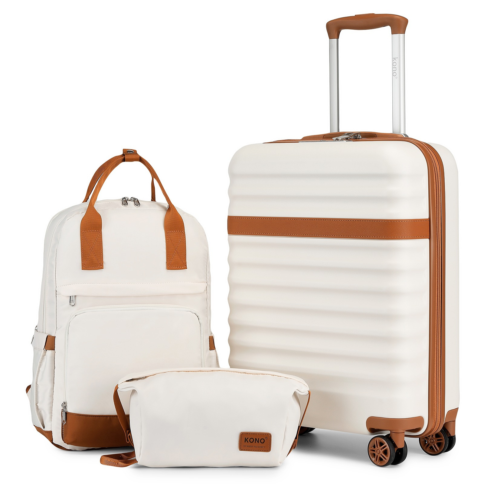 TEMU 3-piece Travel Suitcase Set: 20-inch Stylish Hard Shell Abs+ Suitcase, Plus A Multi-compartment Backpack With A Small Pouch - Ideal For Trendy