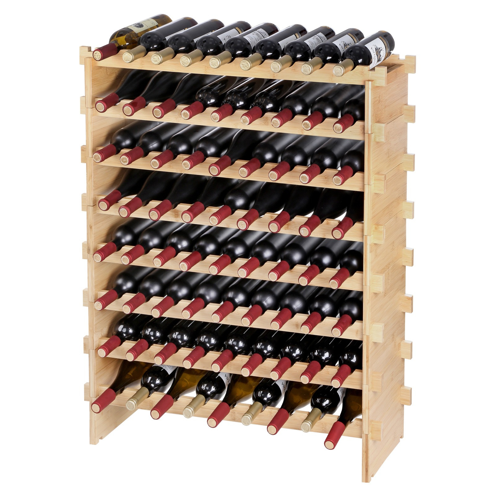 TEMU Étagère à vin empilable pour 72 bouteilles en bois de bambou à 8 niveaux