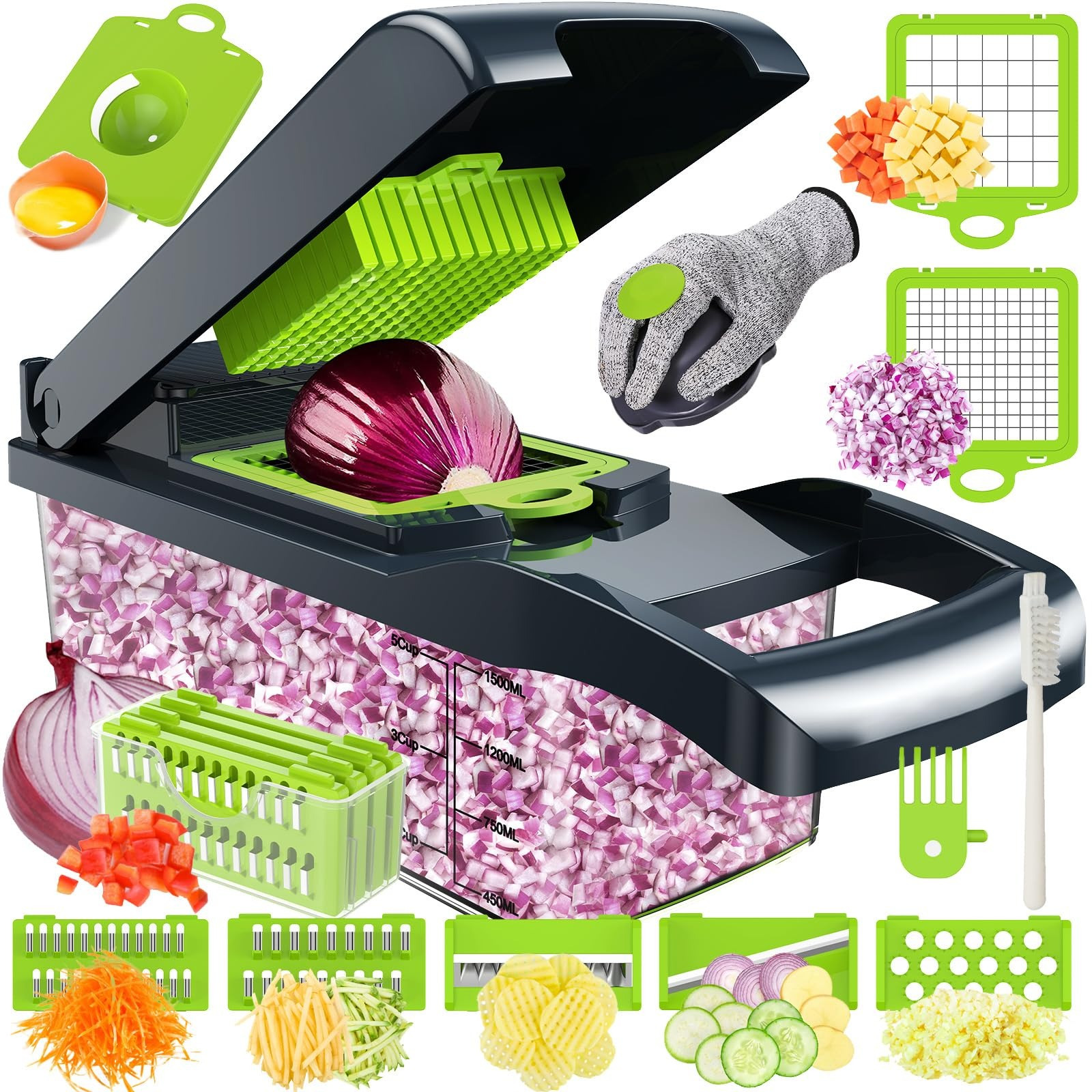 

16 In 1 Vegetable Cutter,multifunctional Vegetable Chopper,vegetable Dicer With 7 Blades,vegetable Dicer For Slicing Fruits And Vegetables,,,onion,garlic