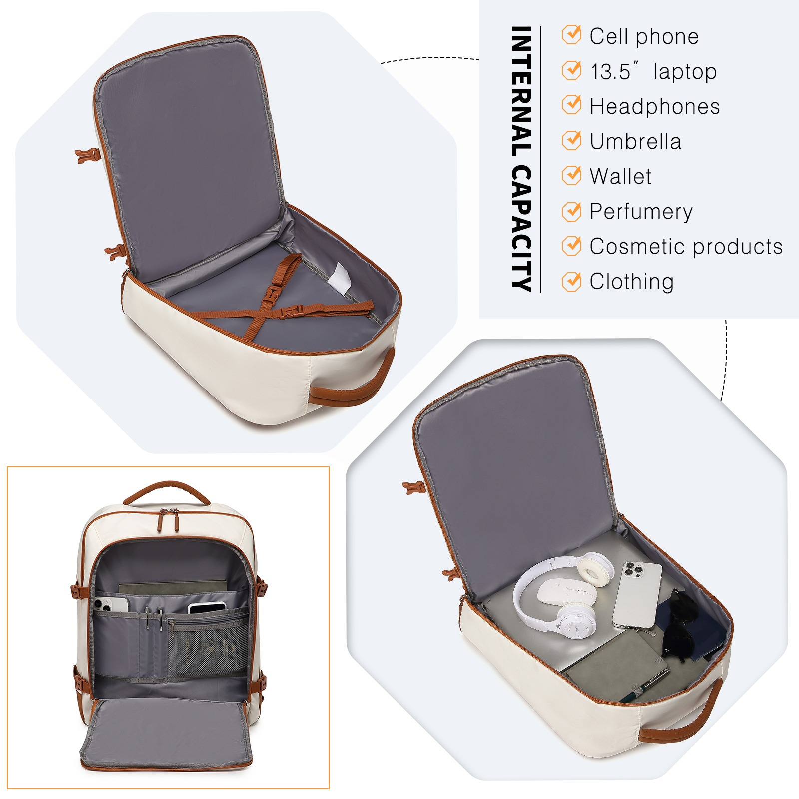 Sac De Voyage Cabine Approuvé Avion 45x30x20 Cm - Léger, étanche, Noir, Nombreux Compartiments